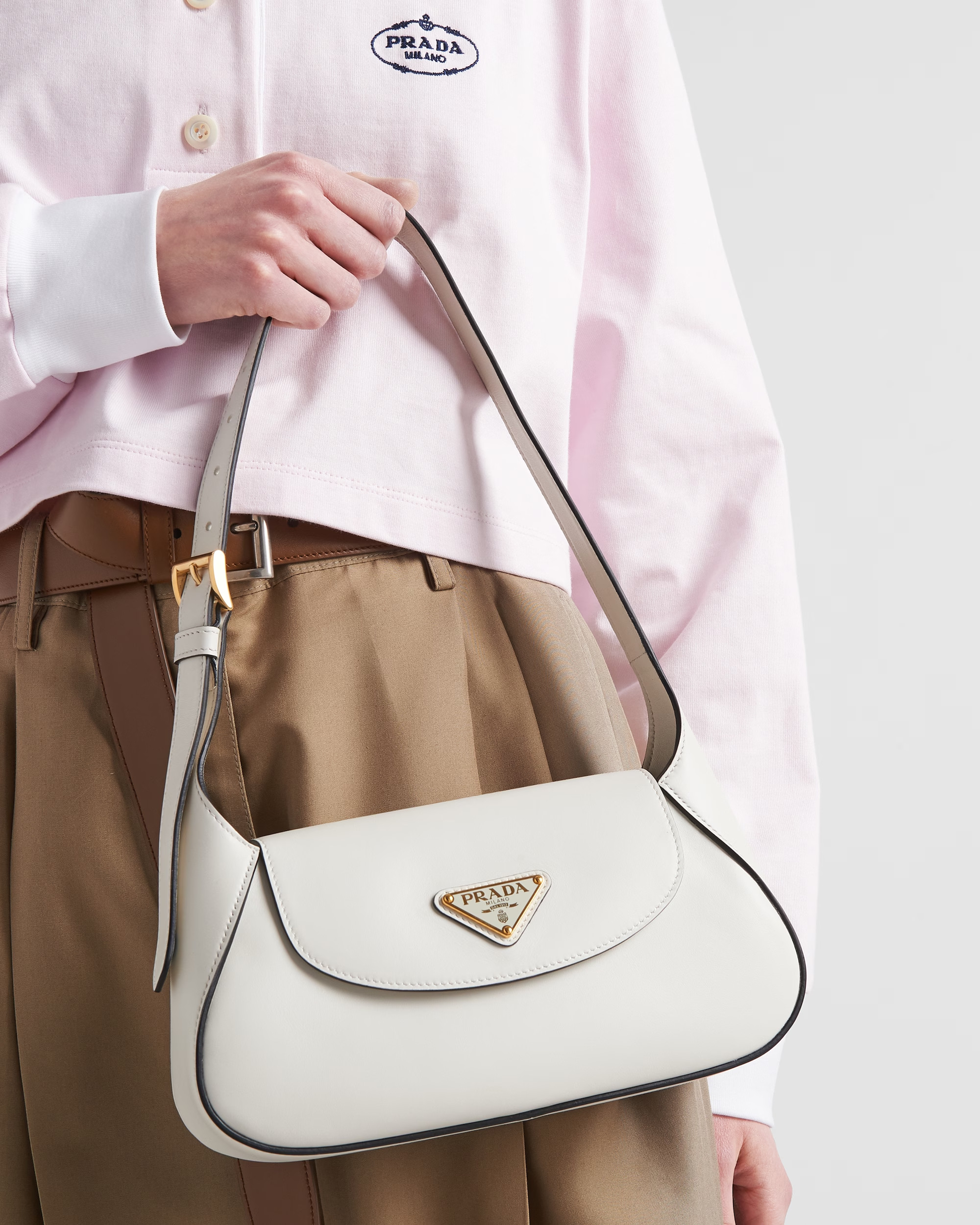 Pra*a Small Shoulder Bag White For Women 9,8in/25cm