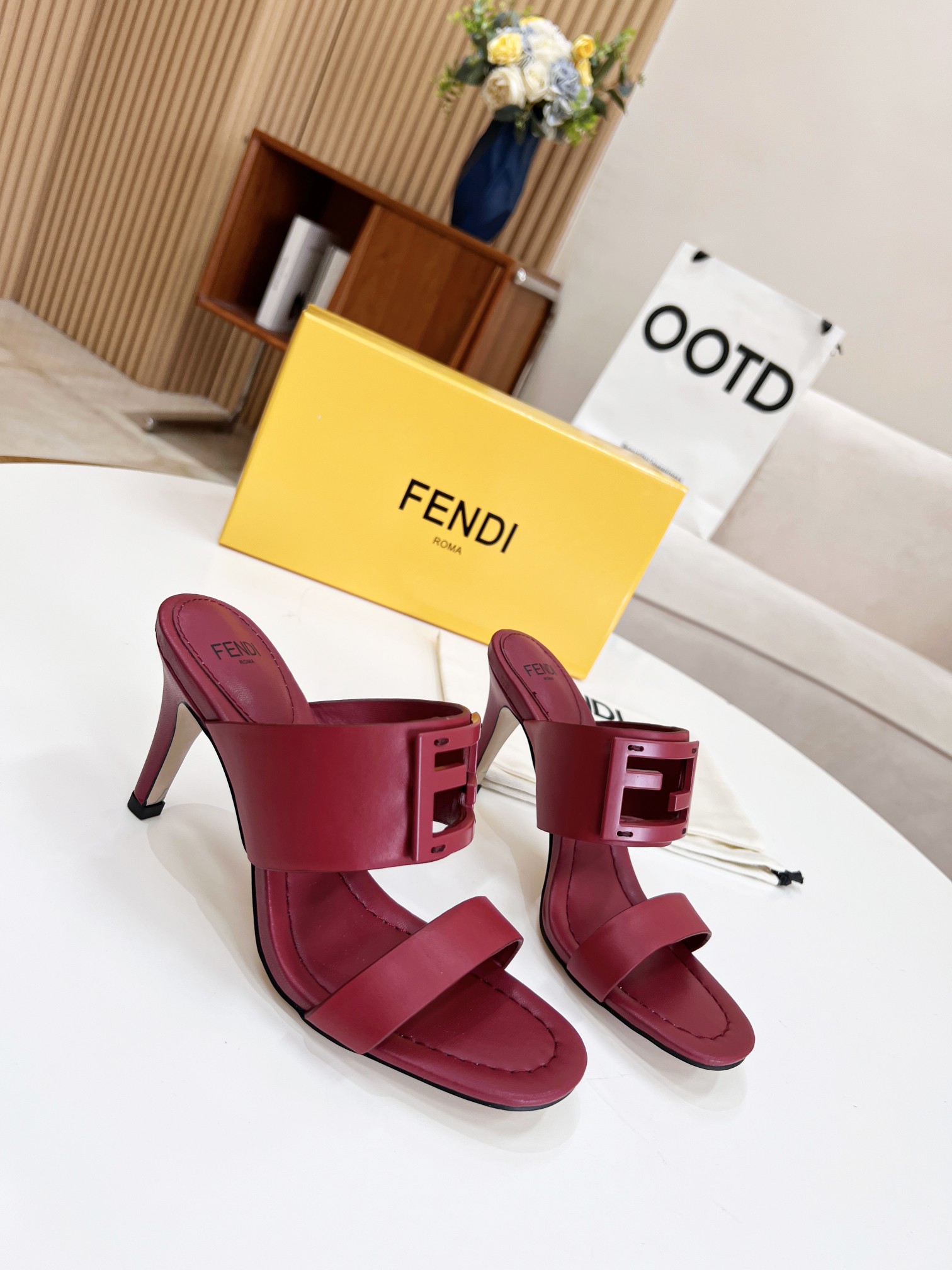 F**di Baguette Dark Pink Heels For Women