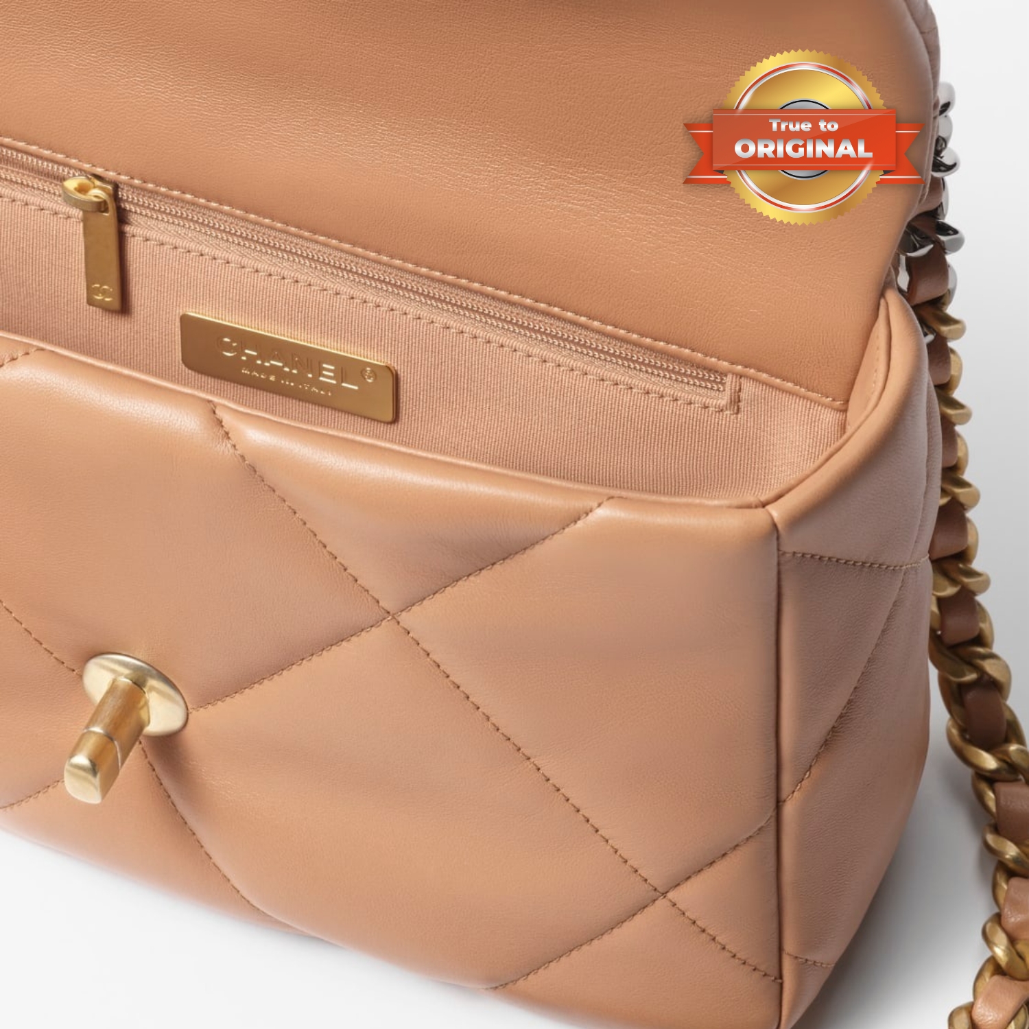 [True-to-ORIGINAL] Ch**el 19 Handbag Dark Beige For Women 26cm/10.1in AS1160 B04852 NZG77
