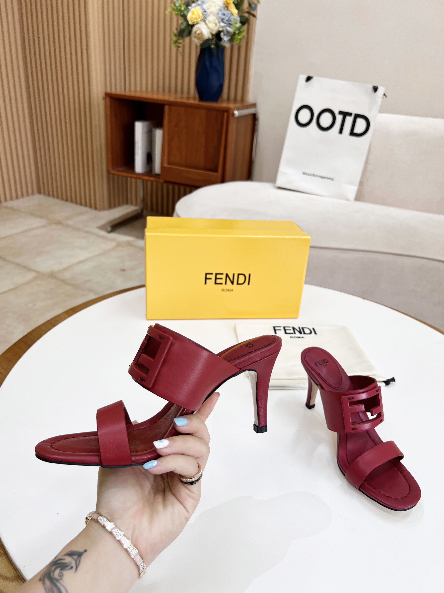 F**di Baguette Dark Pink Heels For Women