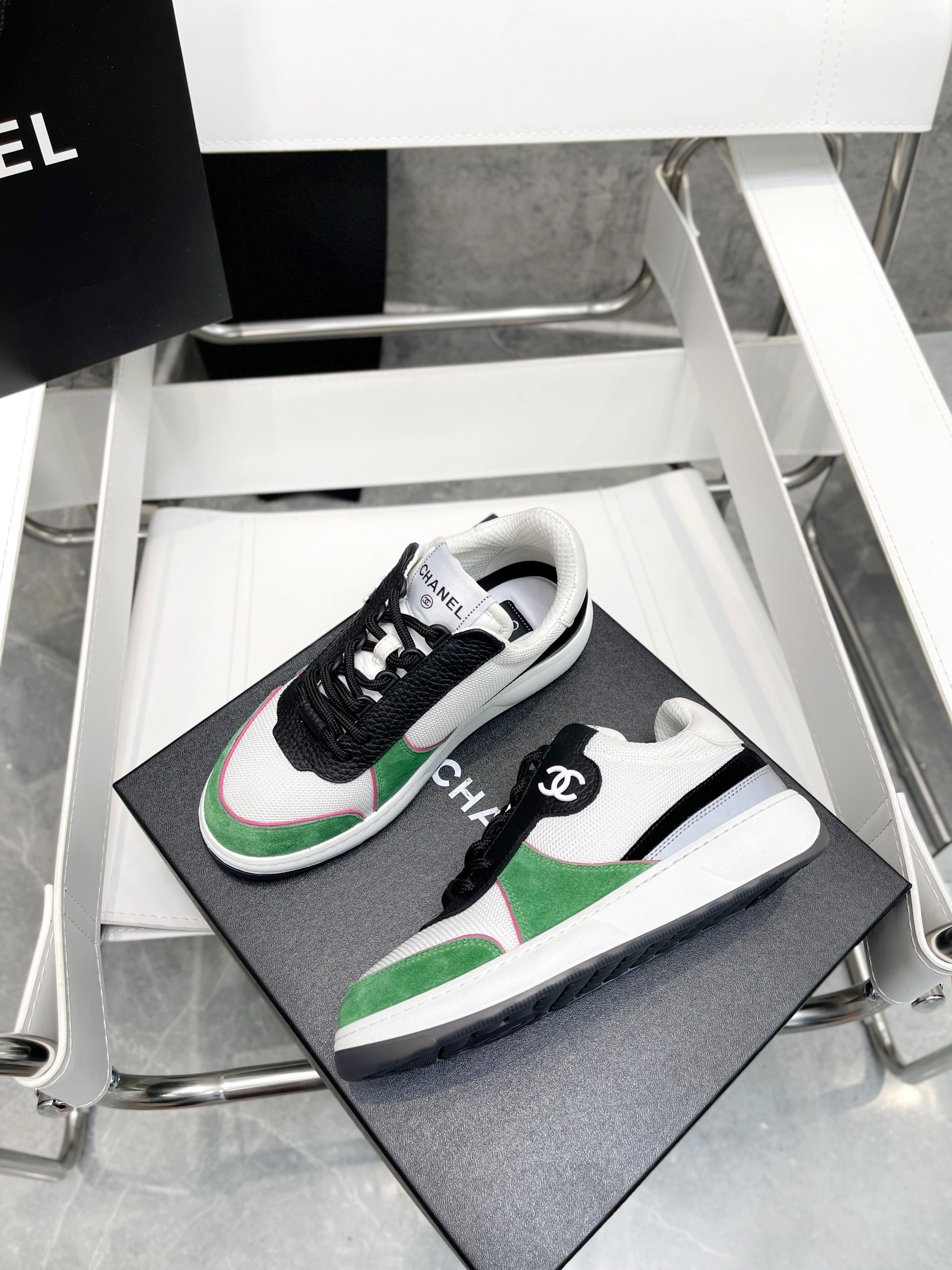 Ch**el Sneakers White/Green For Women, Women’s Shoes