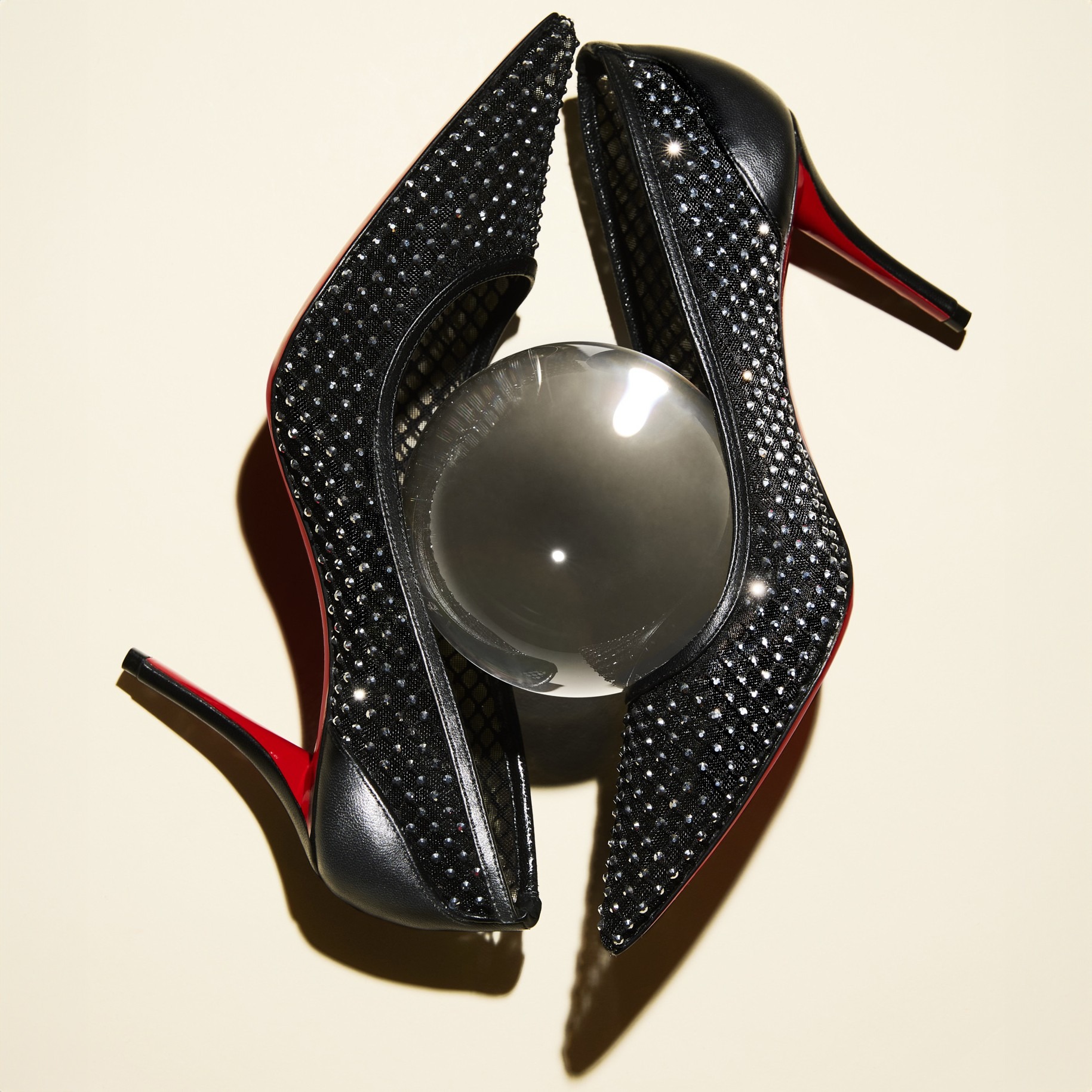Chr1st1an Louboutin Apostropha Mesh Strass Pumps Black For Women 80mm 3240170B775