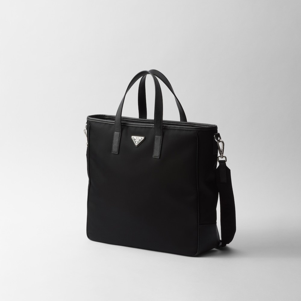 Pra*a Re-Nylon And Saffiano Leather Tote Bag Black For Men 14.2in/36cm 2VG064_2DMH_F0002_V_XOO