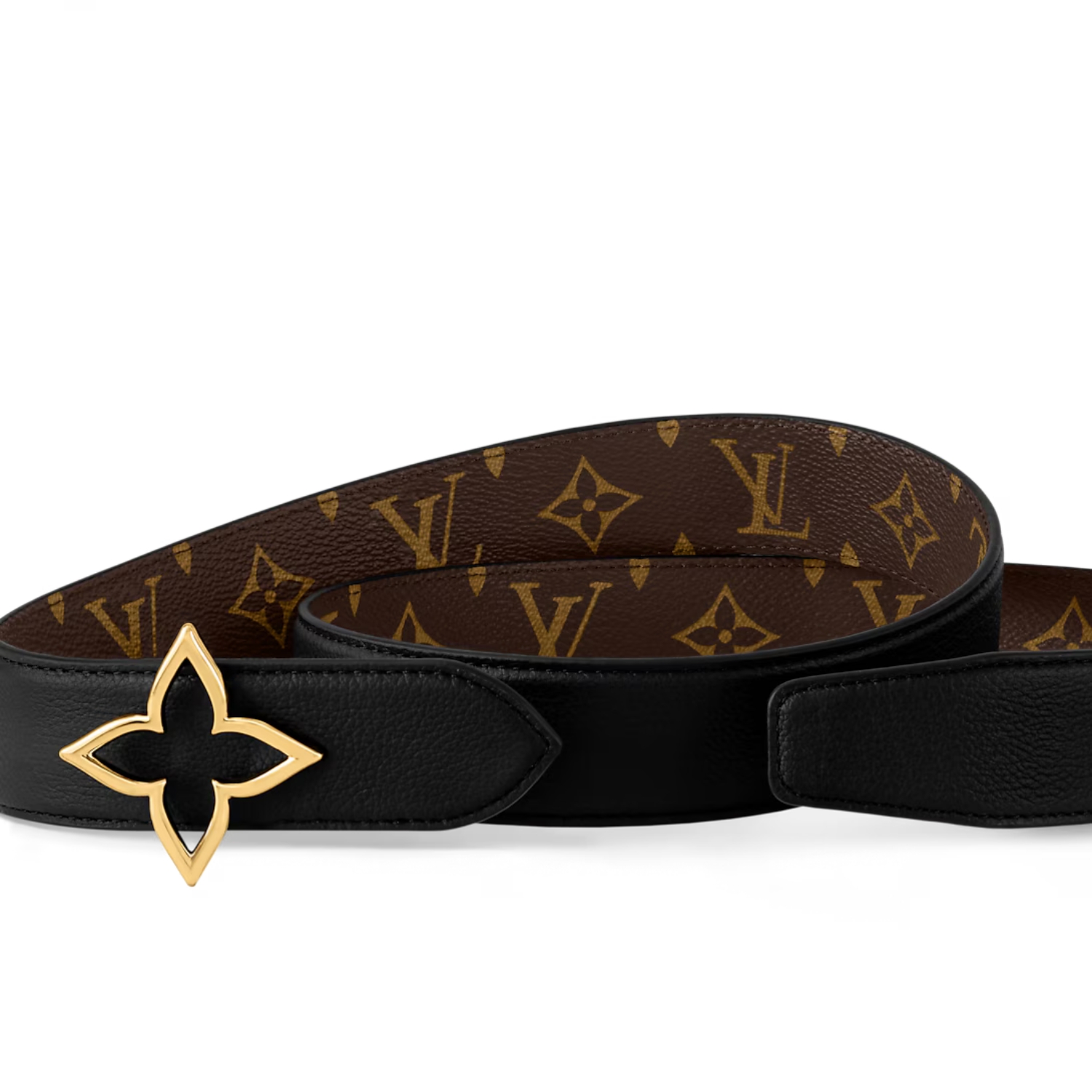 L0vis Vvtt0n Slim Flower 35mm Reversible Belt Black For Women M8899U
