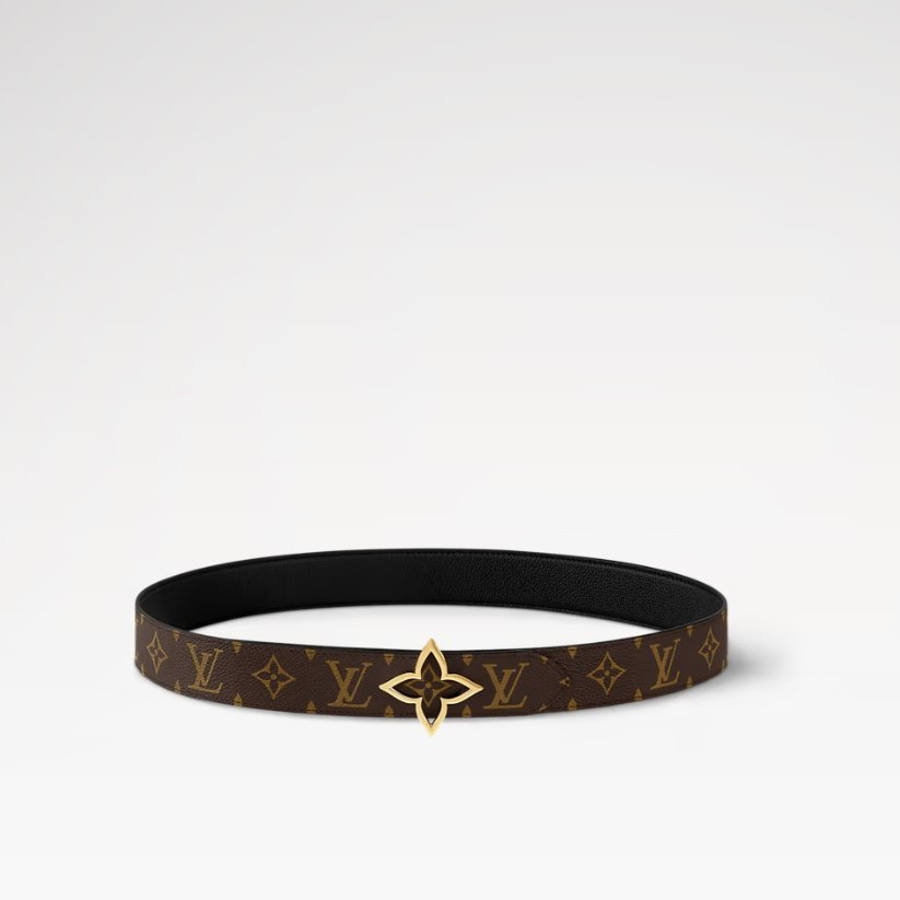 L0vis Vvtt0n Slim Flower 35mm Reversible Belt Black For Women M8899U