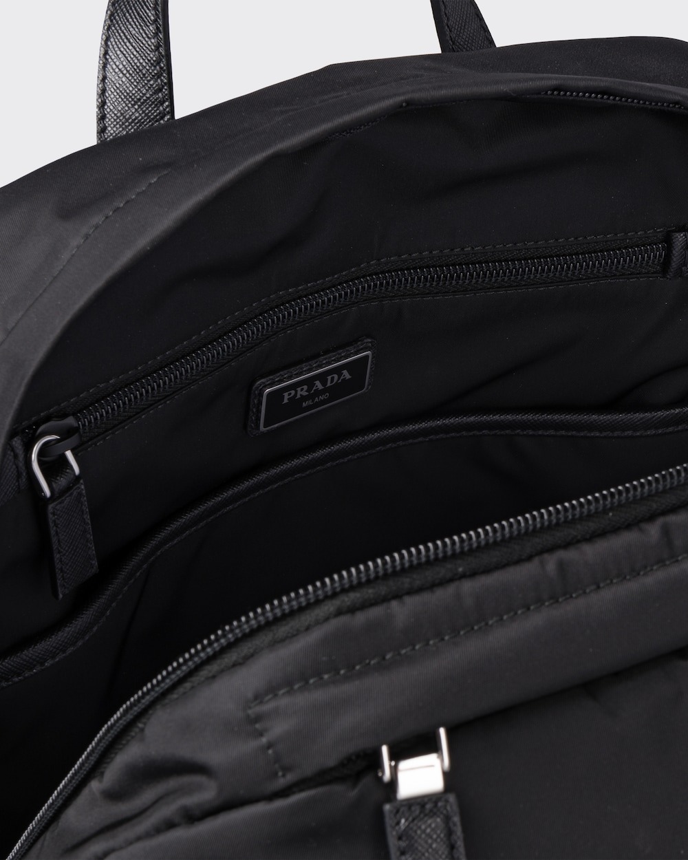 Pra*a Re-Nylon And Leather Backpack Black For Men 11.4in/29cm 2VZ028_2DMG_F0002_V_OOO