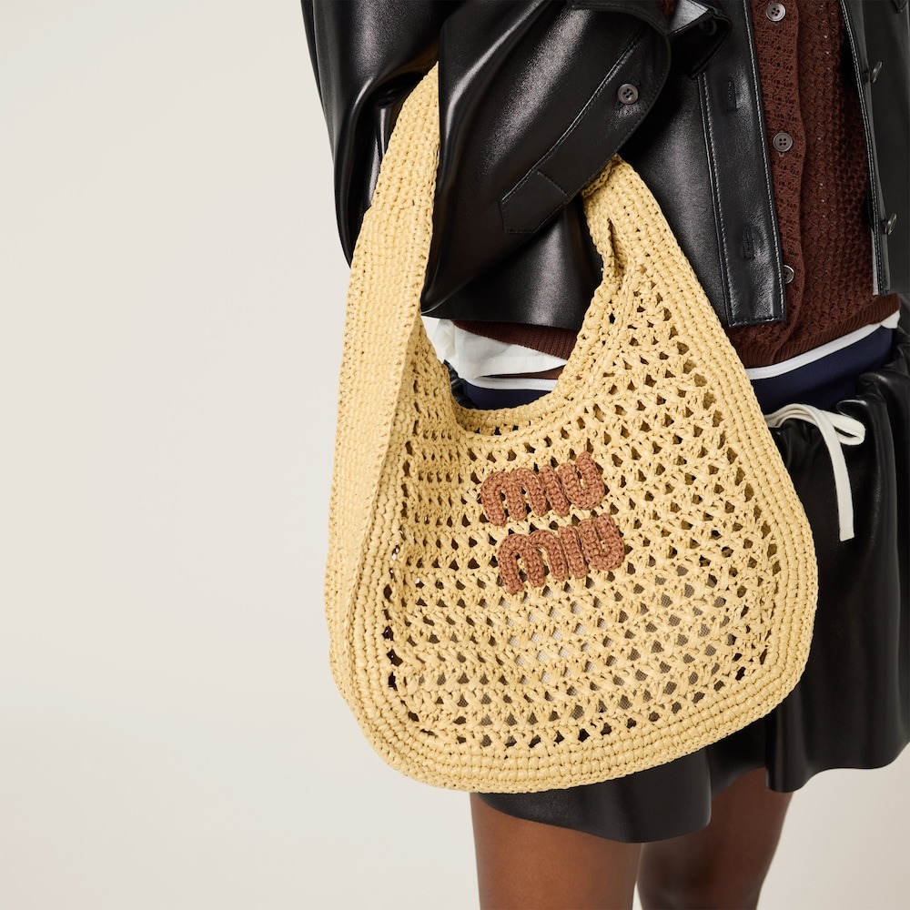 Miu Miu Raffia-Effect Woven Hobo Bag Beige For Women 30cm/12in – 5BC164_ADO1_F0A5T_V_OOO