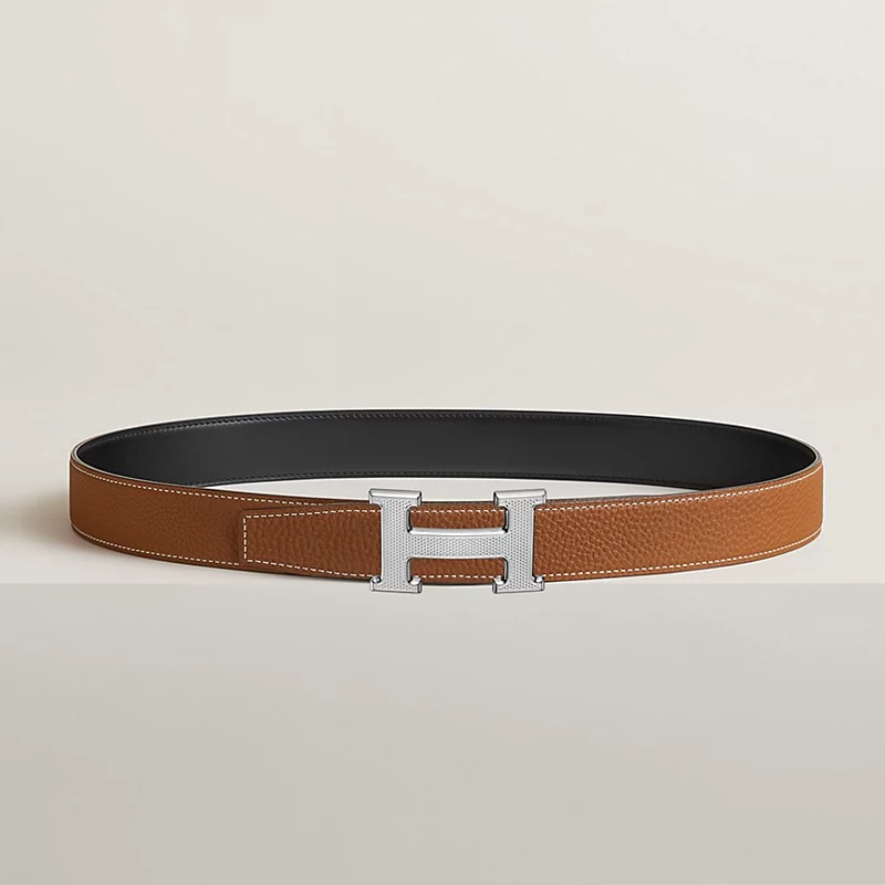 H**me5 H Guillochee Belt 32mm Buckle And Reversible Leather Strap Noir H064540CK05
