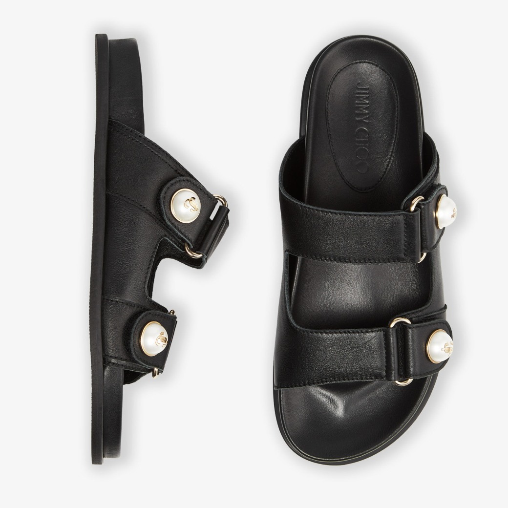J1m*y Ch00 Fayence Sandal Black For Women FAYENCESANDALSQM