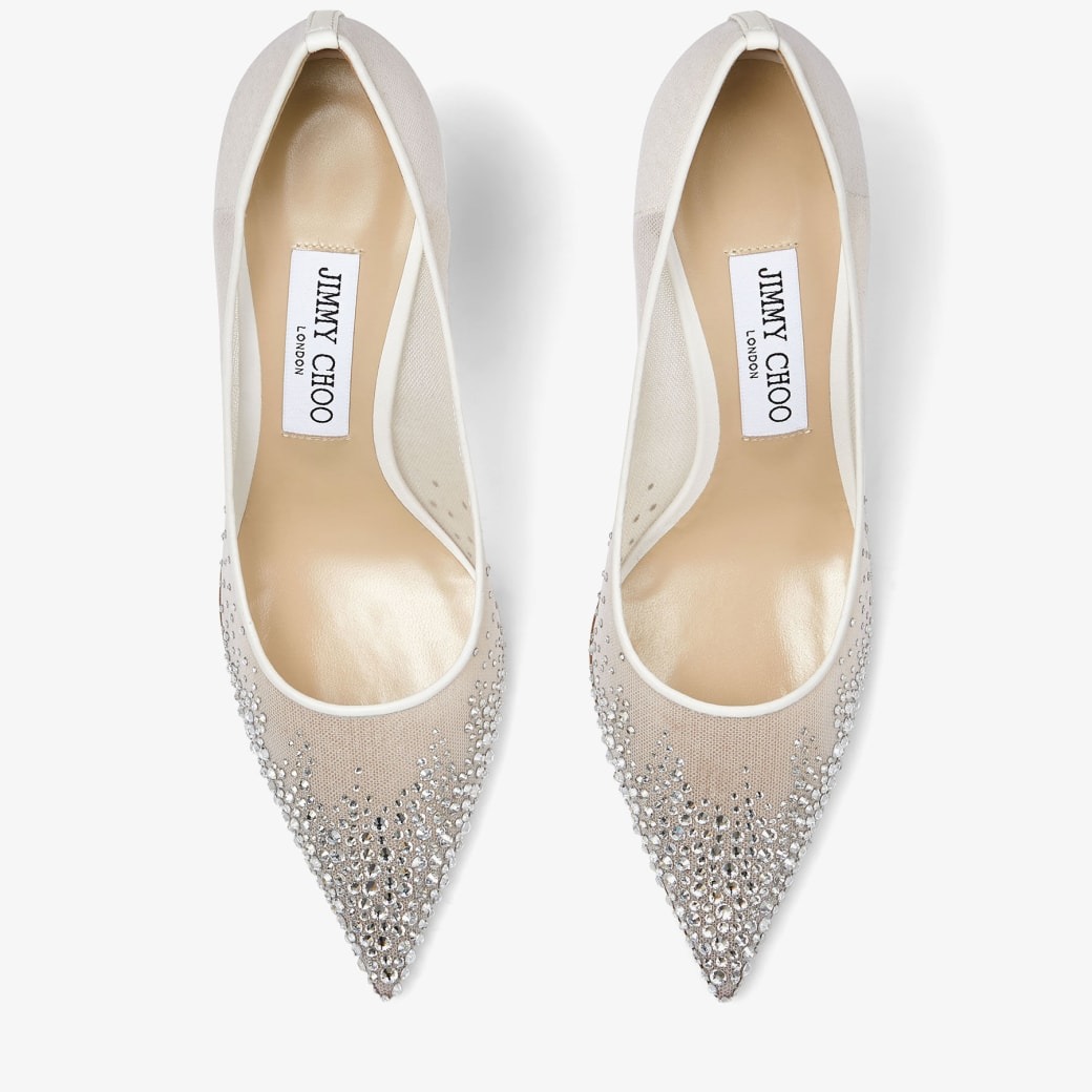 J1m*y Ch00 Love 85 Mesh Pointed-Toe Pumps White For Women LOVE85NYT