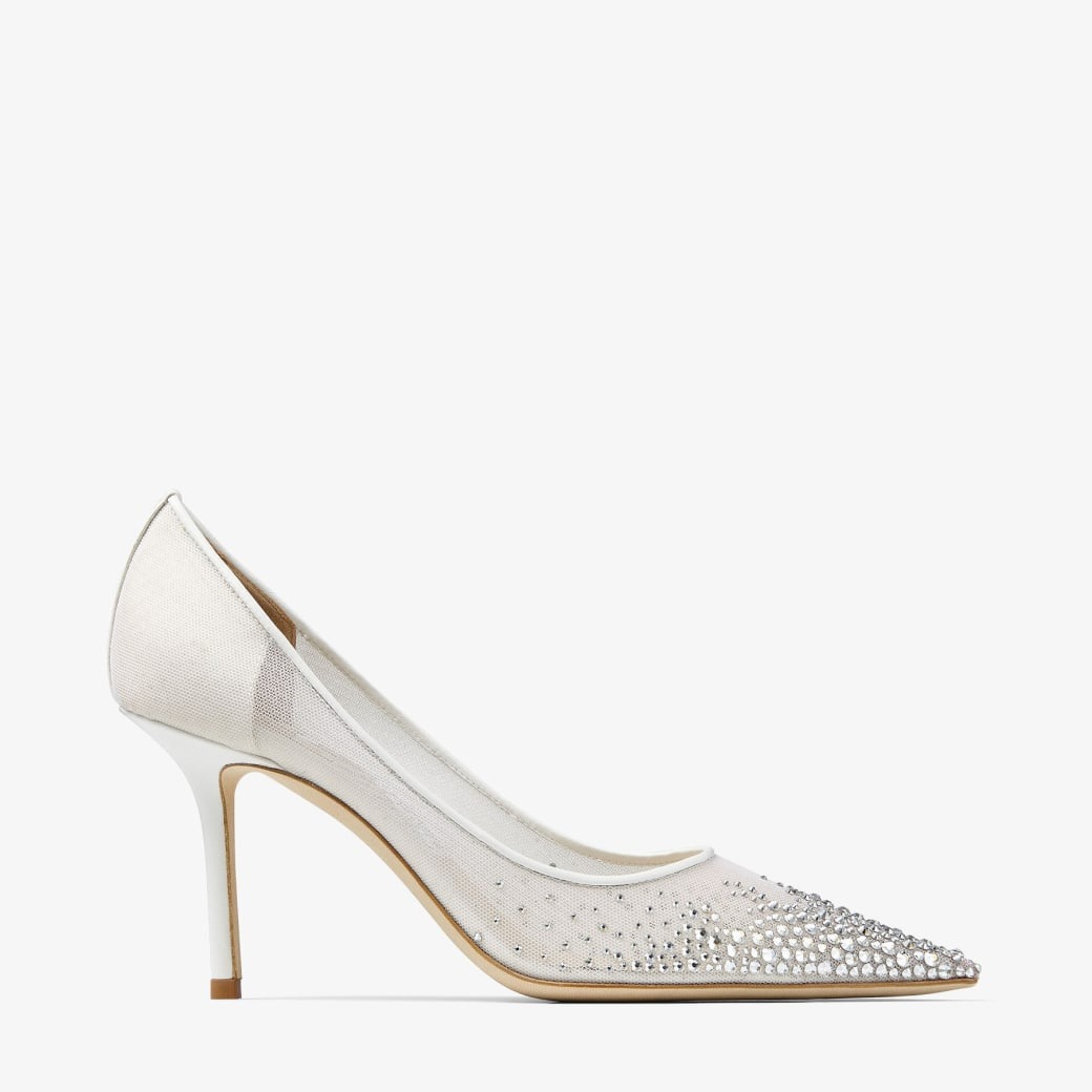 J1m*y Ch00 Love 85 Mesh Pointed-Toe Pumps White For Women LOVE85NYT