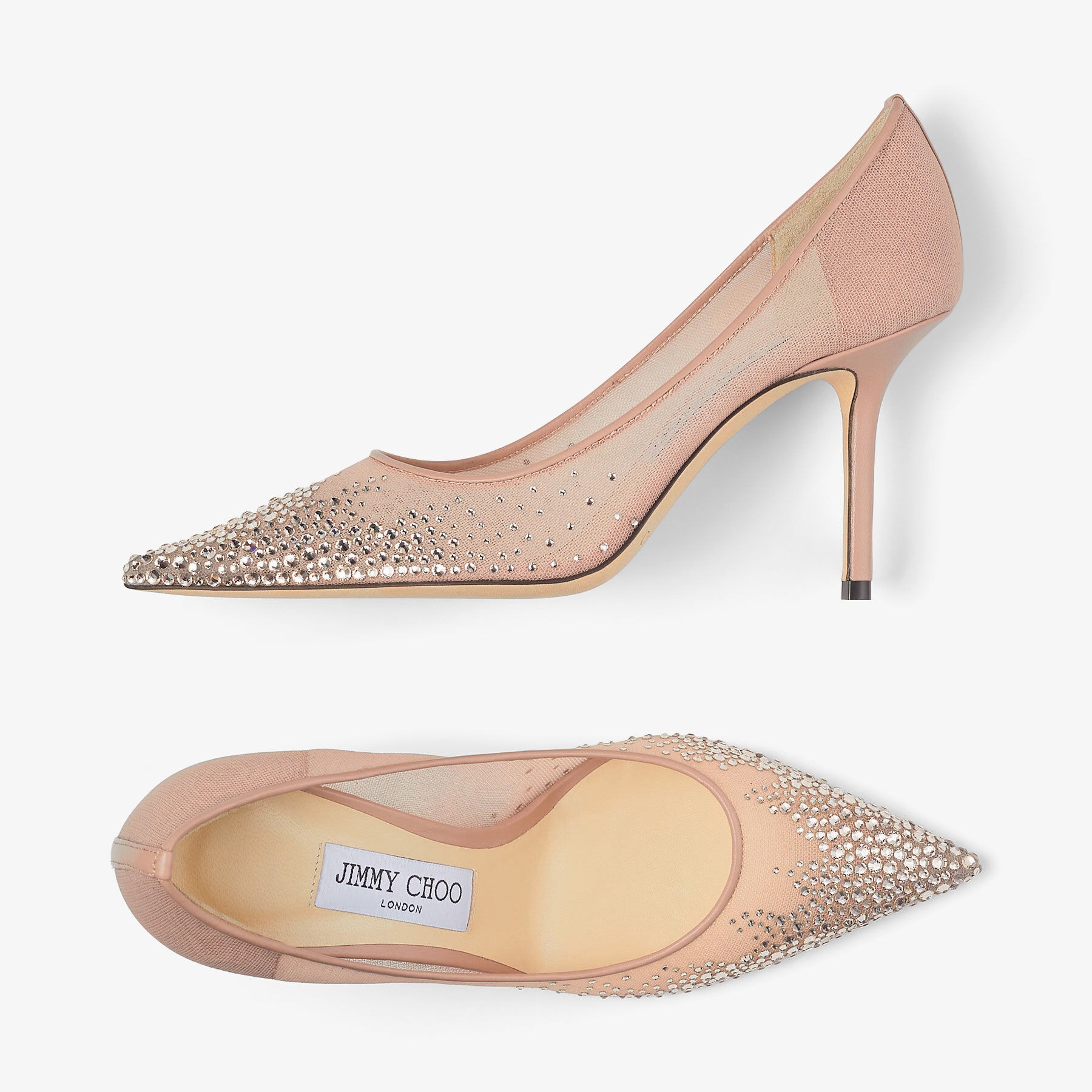 J1m*y Ch00 Love 85 Mesh Pointed-Toe Pumps Ballet Pink For Women LOVE85NYT