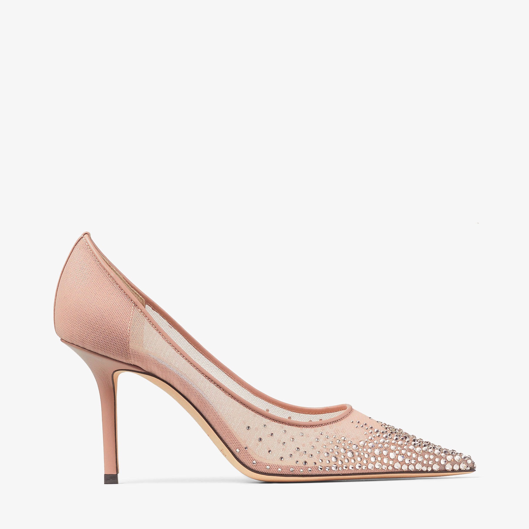 J1m*y Ch00 Love 85 Mesh Pointed-Toe Pumps Ballet Pink For Women LOVE85NYT