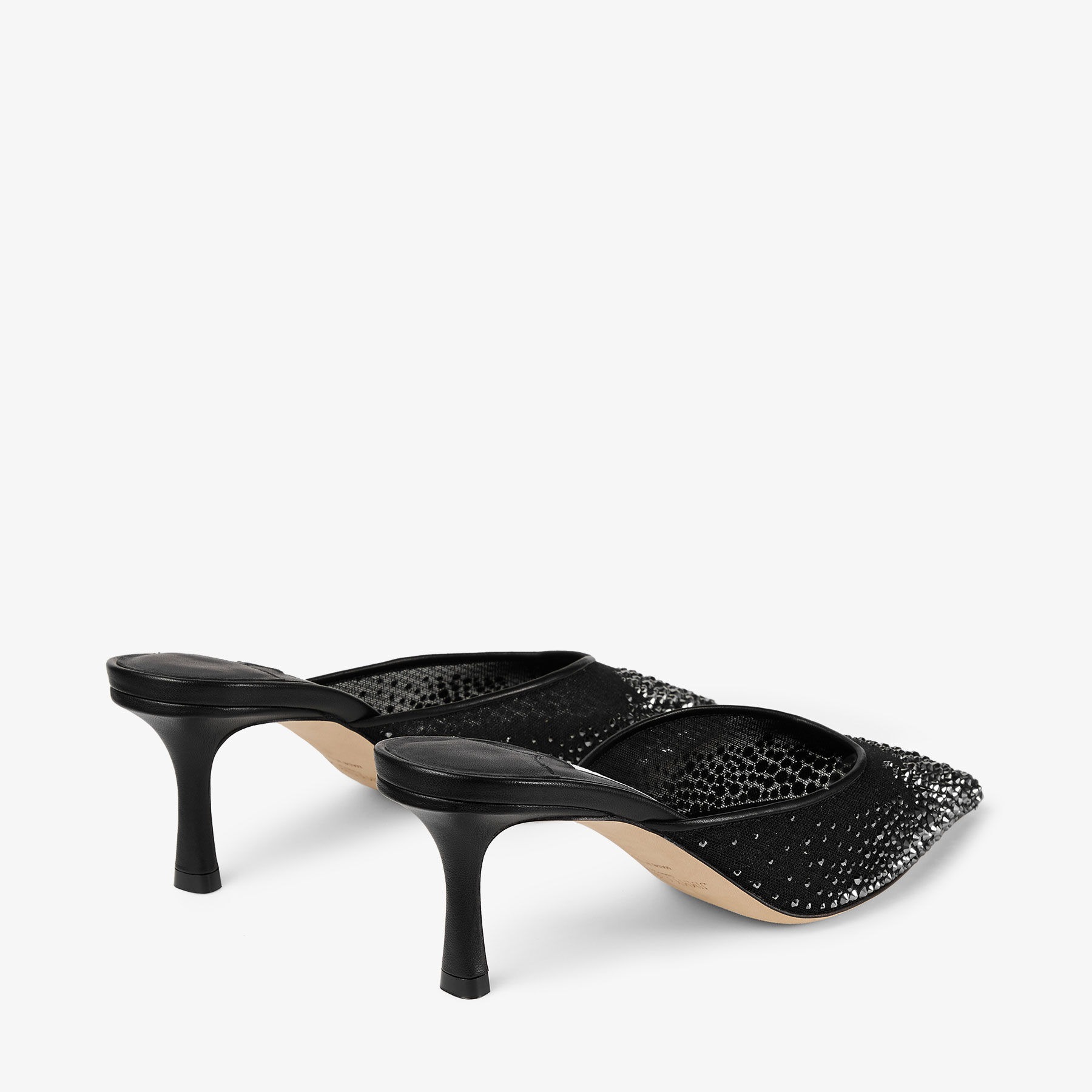 J1m*y Ch00 Vivi 65 Crystal Mesh Mules Black For Women VIVI65NYT