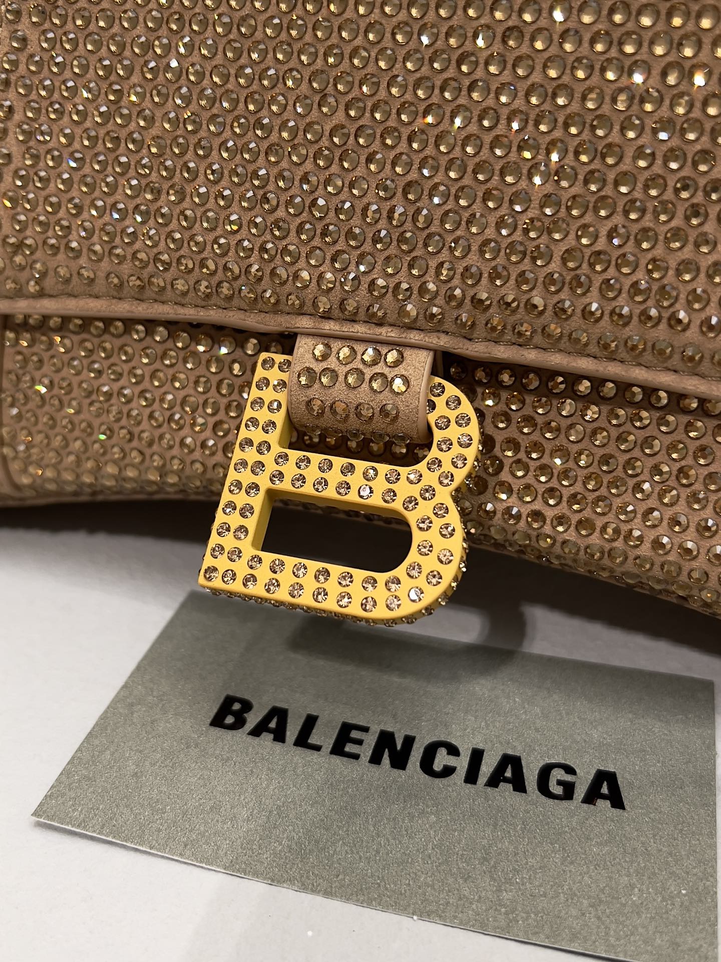 [True-to-ORIGINAL] Ba1en*iaga Furry Hourglass Small Handbag With Rhinestones In Yellow For Women 24cm/9.4in