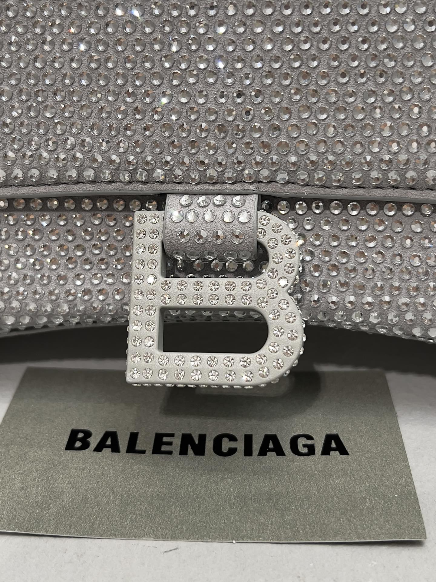 [True-to-ORIGINAL] Ba1en*iaga Furry Hourglass Small Handbag With Rhinestones In Grey For Women 24cm/9.4in