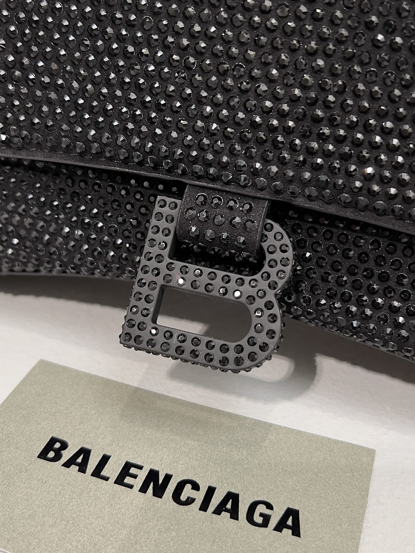 [True-to-ORIGINAL] Ba1en*iaga Furry Hourglass Small Handbag With Rhinestones In Black For Women 24cm/9.4in