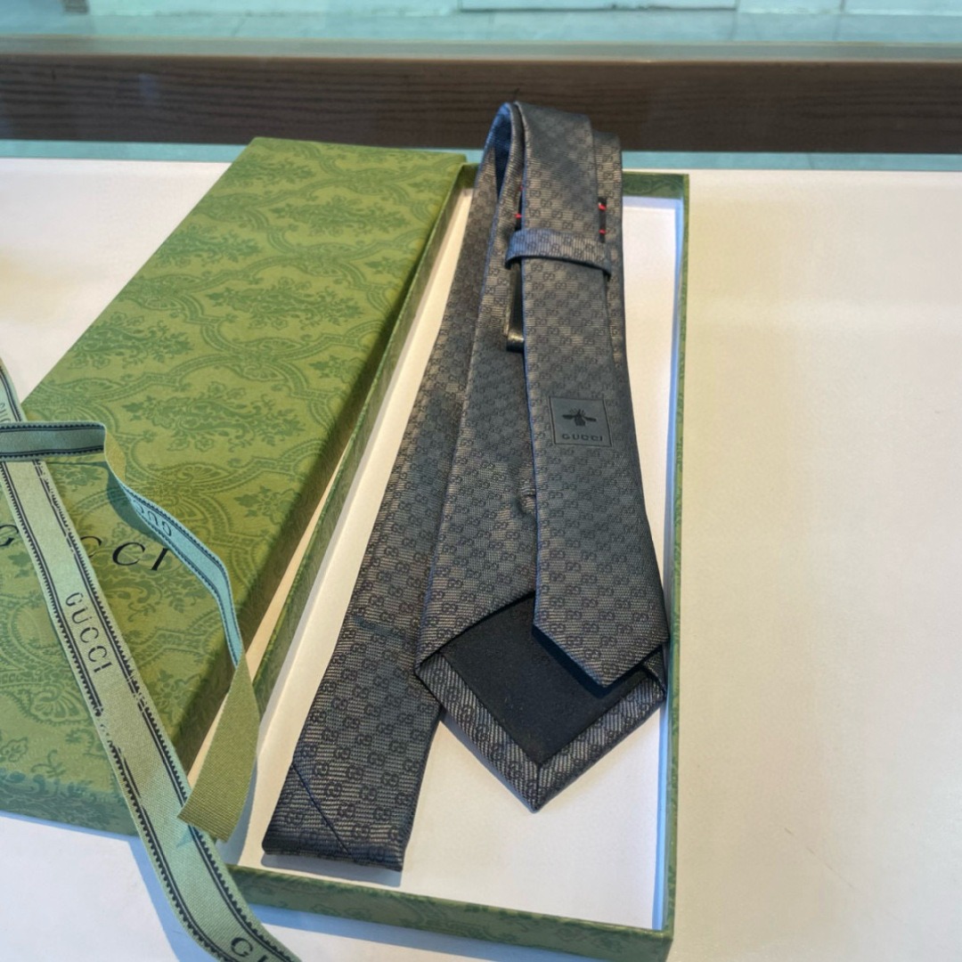 Gvc*1 Monogram Interlocking G Jacquard Dark Grey Tie For Men