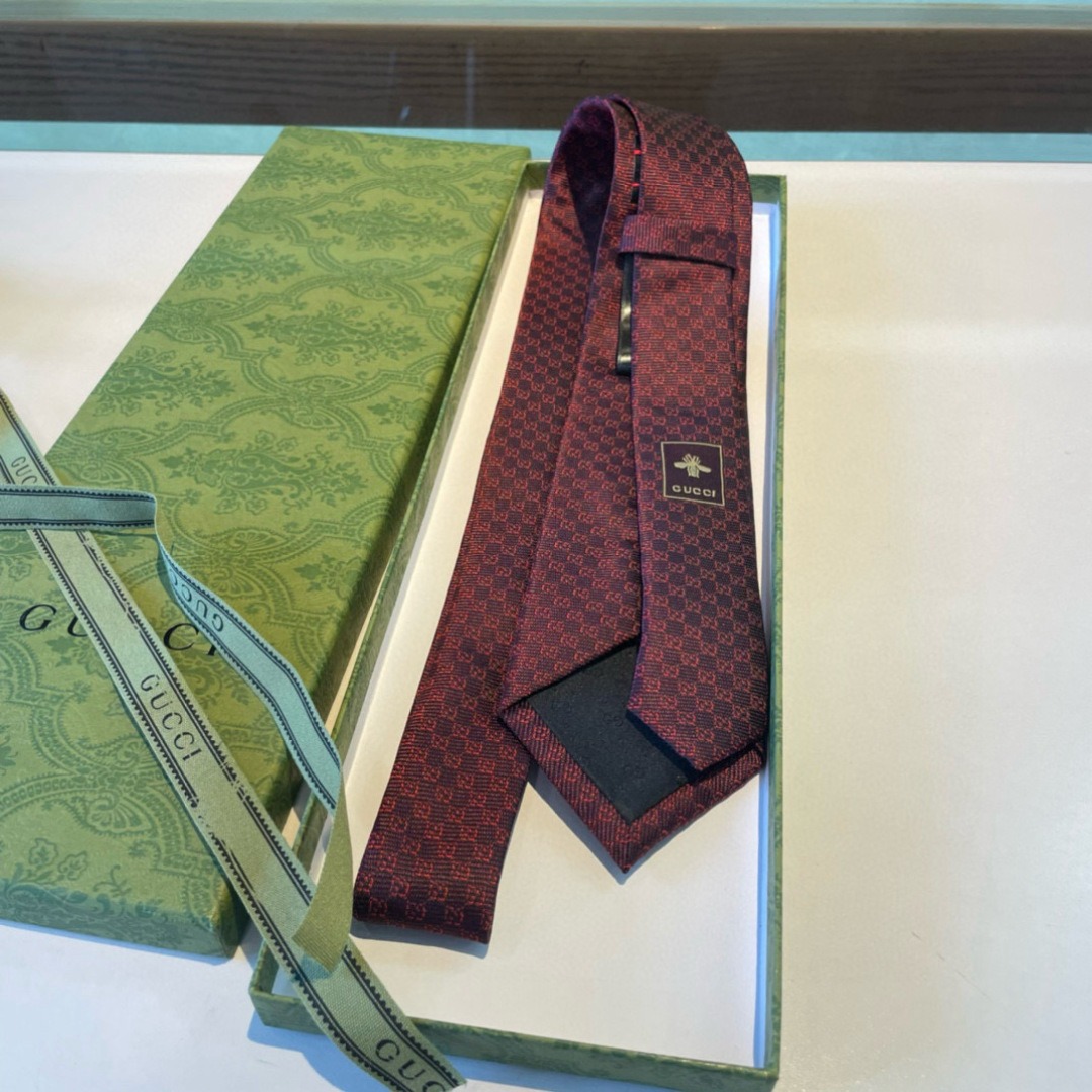 Gvc*1 Monogram Interlocking G Jacquard Burgundy Tie For Men