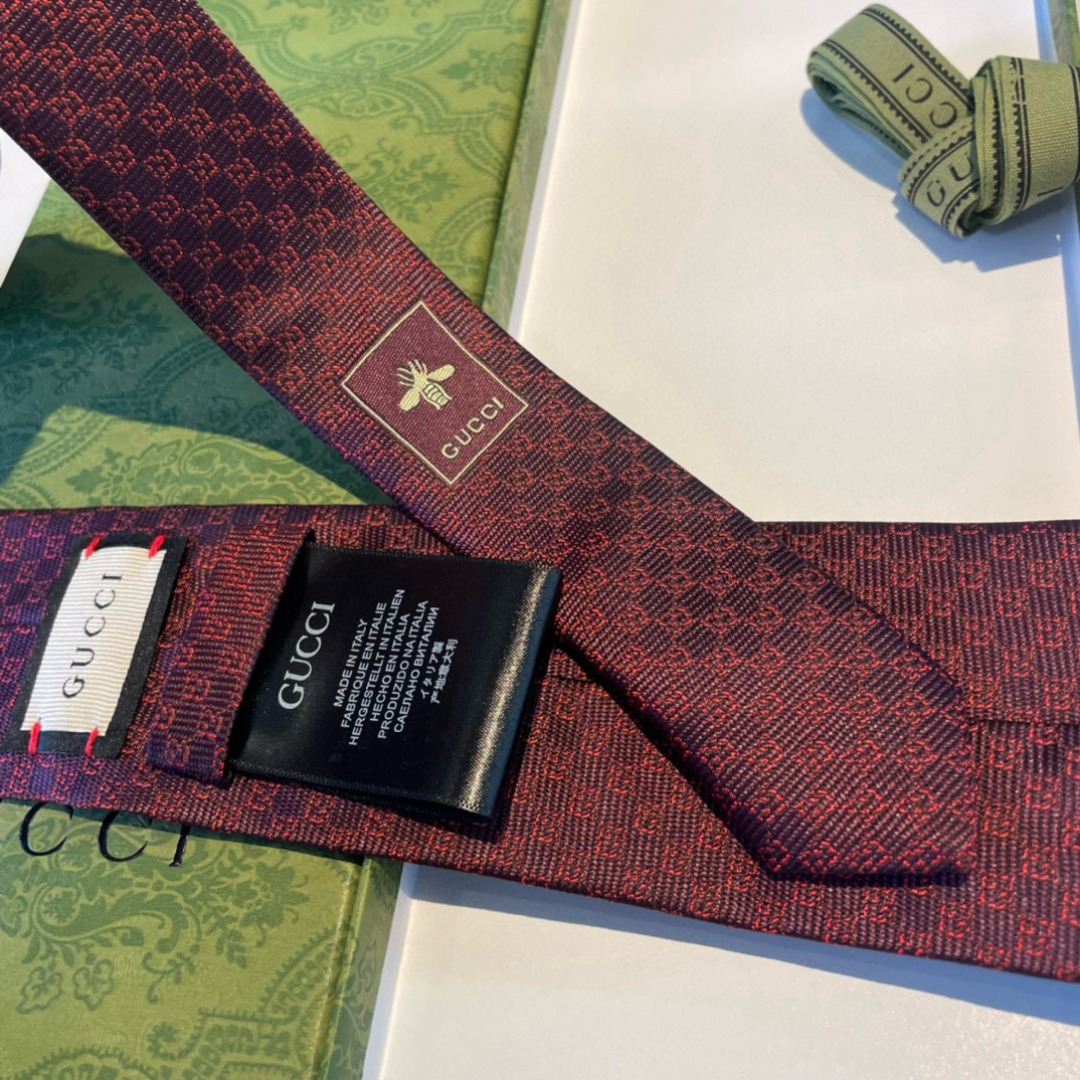 Gvc*1 Monogram Interlocking G Jacquard Burgundy Tie For Men