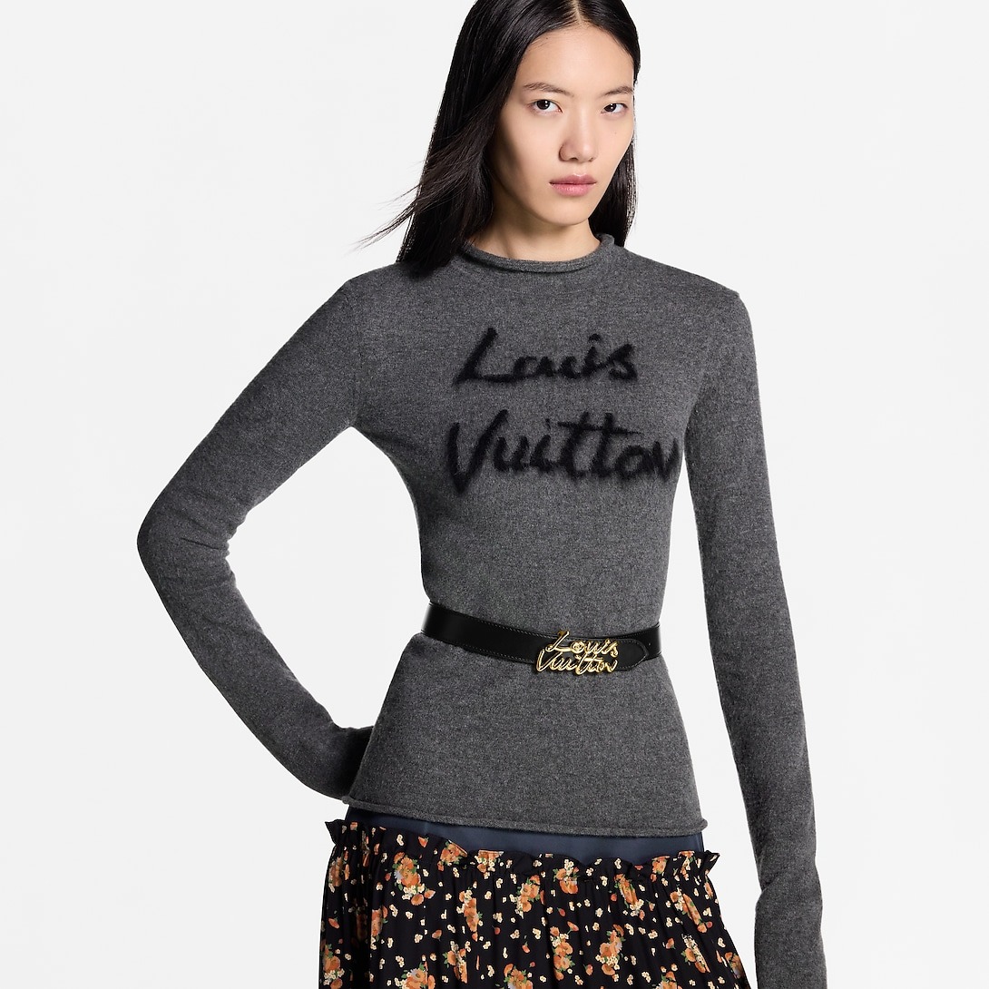 L0vis Vvtt0n LV Script 30mm Belt Black Monogram For Women -M4472V