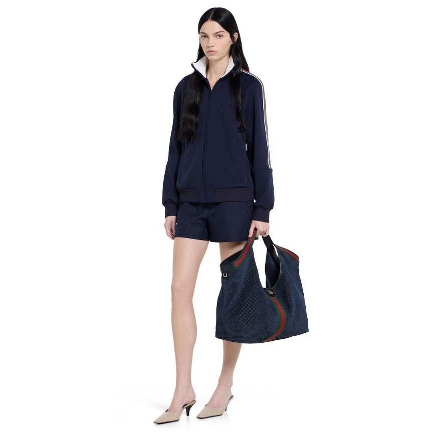 [True-to-ORIGINAL] Gvc*1 Giglio Large Tote Bag Dark Blue GG Suede For Women 23.6in/60cm ‎‎‎853971 CAABV 4541