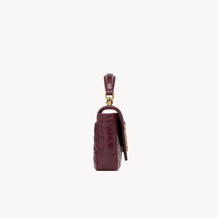 [True-to-ORIGINAL] Sa1nt Lau*nt College Mini In Shiny Leather Deep Hot Wine For Women 7.9in/20cm ‎‎‎779430DZH076193