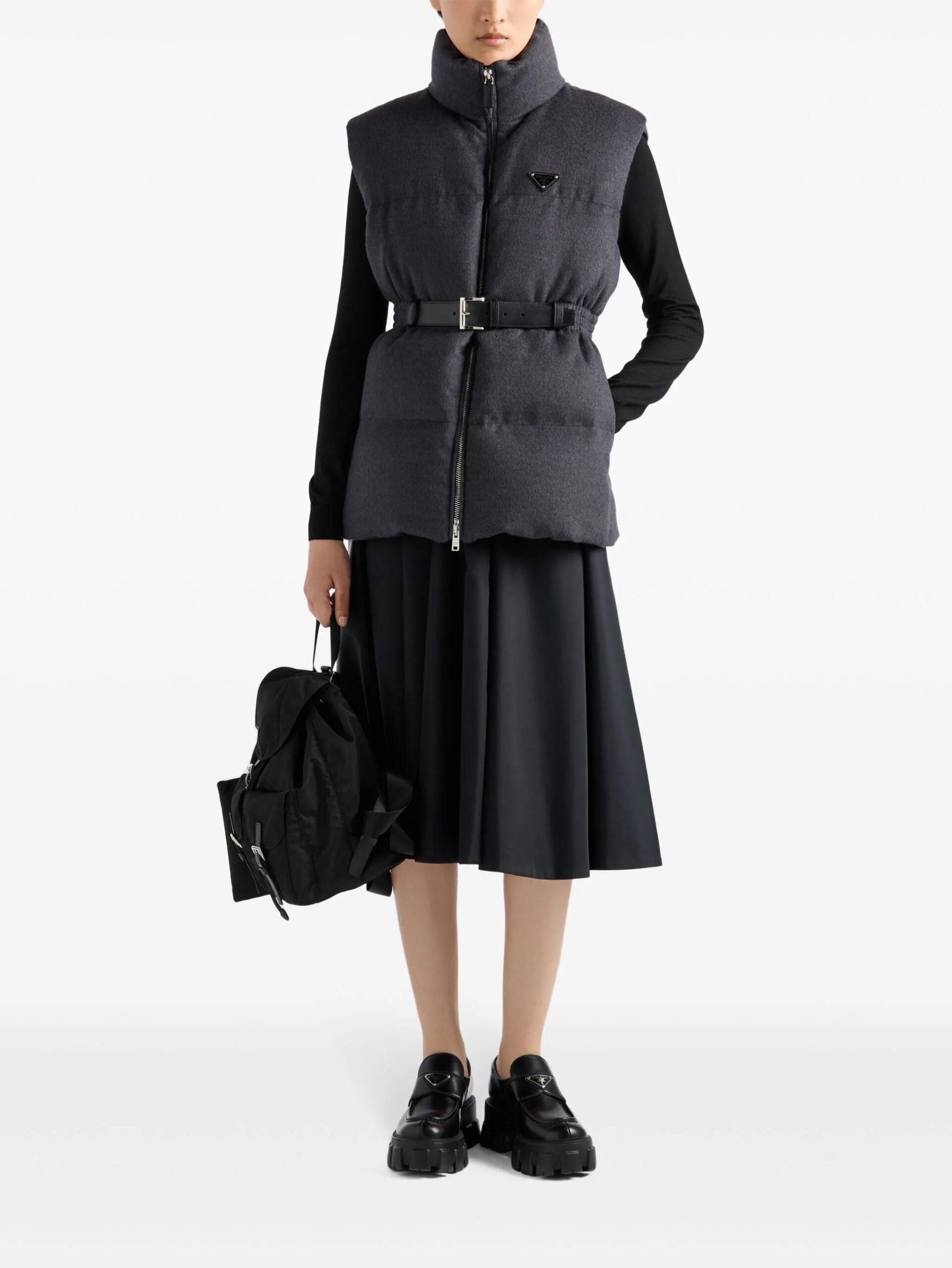 Pra*a Belted Down Padded Gilet Dark Grey For Women