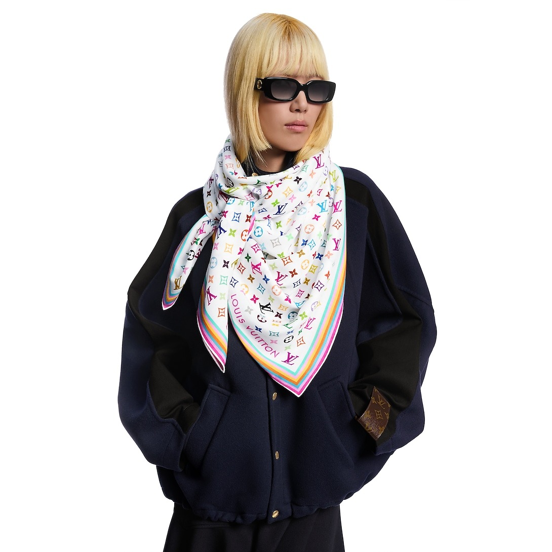 L0vis Vvtt0n LV x TM Monogram Multicolor Shawl 52.8in/ 134cm White For Women M94974