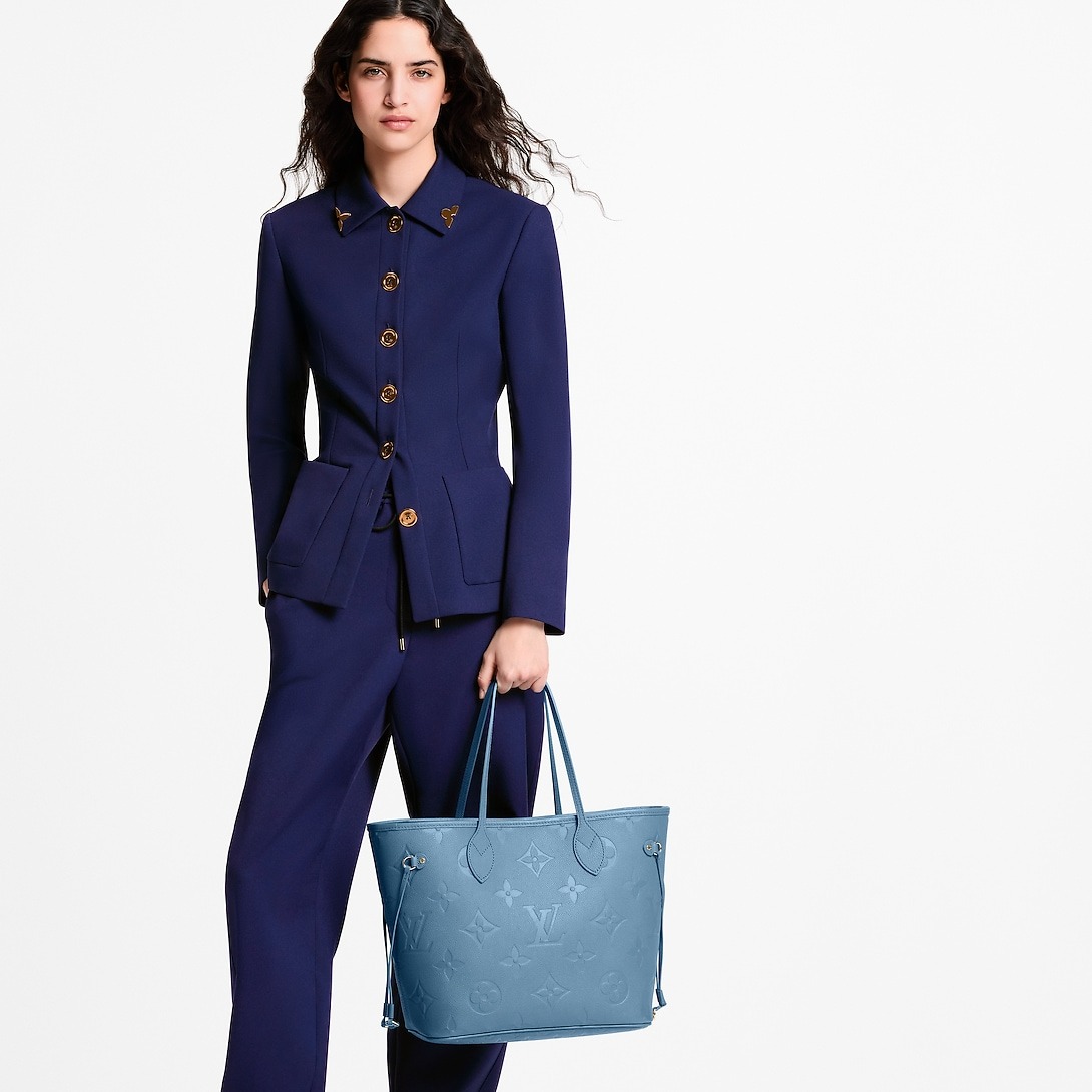 L0vis Vvtt0n Neverfull MM Tote Bag 12.2in/ 31cm Blue Jean Gold Hardware For Women M27358