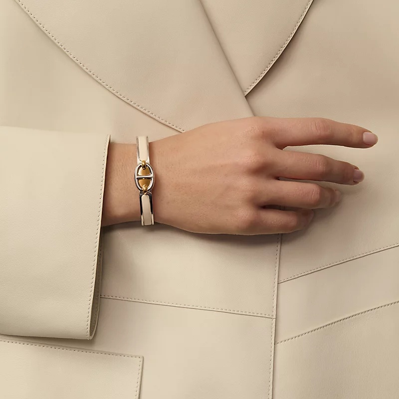 H**me5 Mini Clic Chaine D Ancre Bracelet Creme Silver Hardware For Women H209000FP85PM