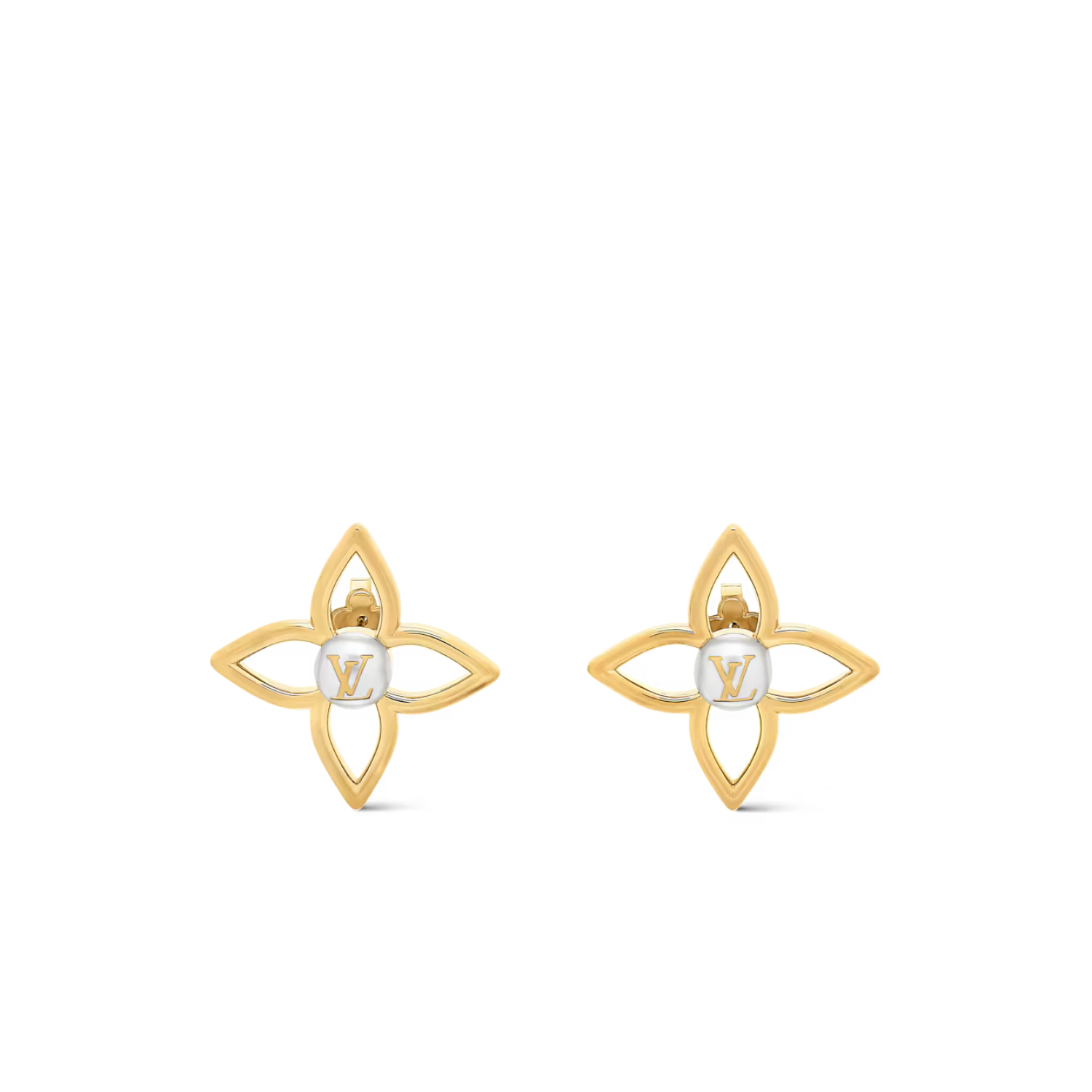L0vis Vvtt0n Pearly Flower Stud Earrings White Gold Hardware For Women M03531