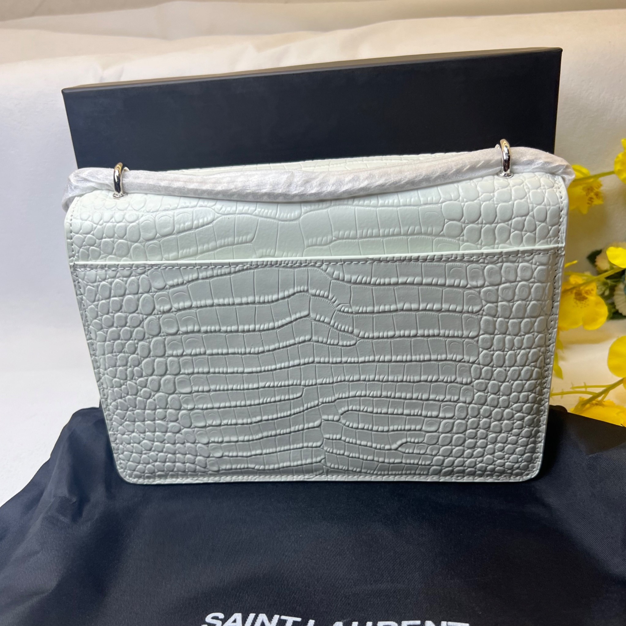 Sa1nt Lau*nt Sunset Chain Bag White With Silver Hardware For Women 7.4in/19cm Y51 533026DND1N9207