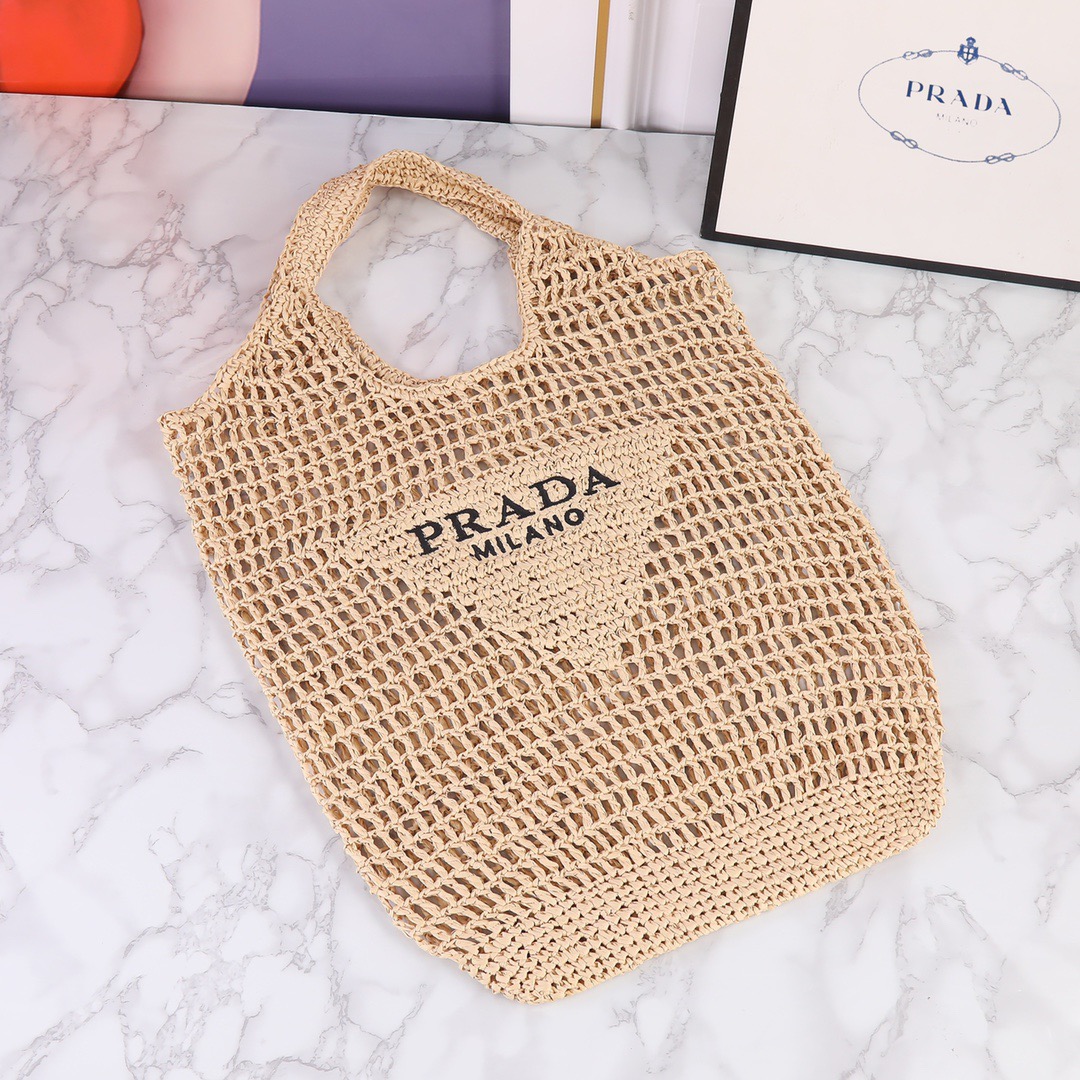 Pra*a Raffia Tote Bag Beige For Women 1BG424_2A2T_F0018_V_OOO – 20 Inches / 51 Cm