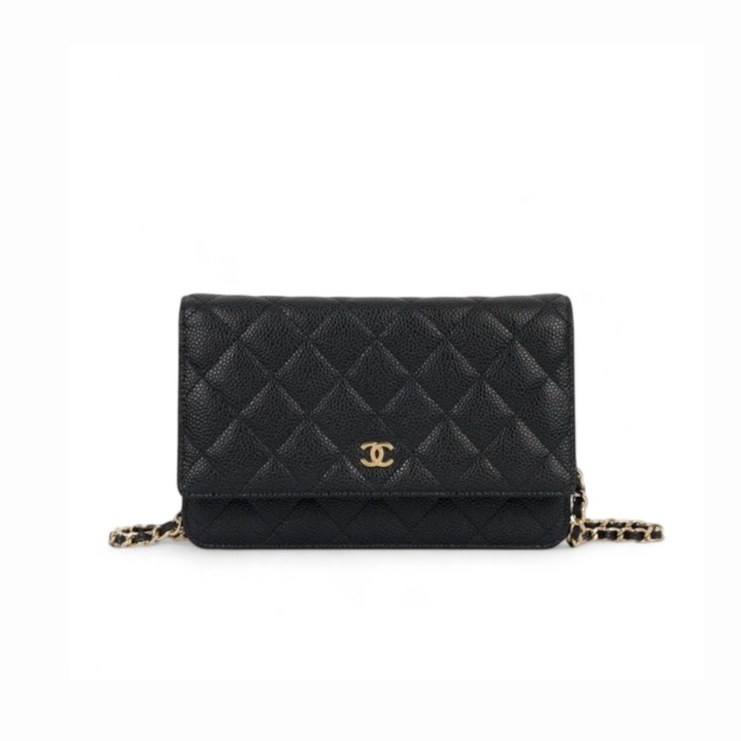 Ch**el CO-CO Classic Wallet On Chain 19cm/7.5in Gold Toned Hardware For Women Black