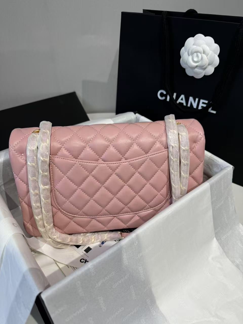 [True-to-ORIGINAL] Ch**el Classic 11.12 Handbag Light Pink For Women 9.9in/25.5cm A01112 Y04059 NJ523