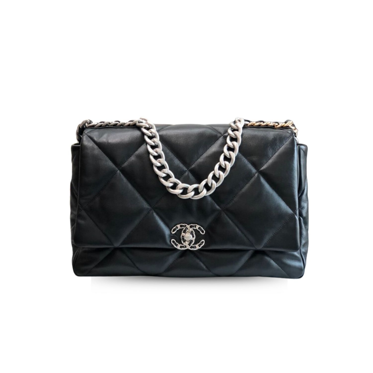 Ch**el 19 Maxi Handbag Black For Women 14in/36cm