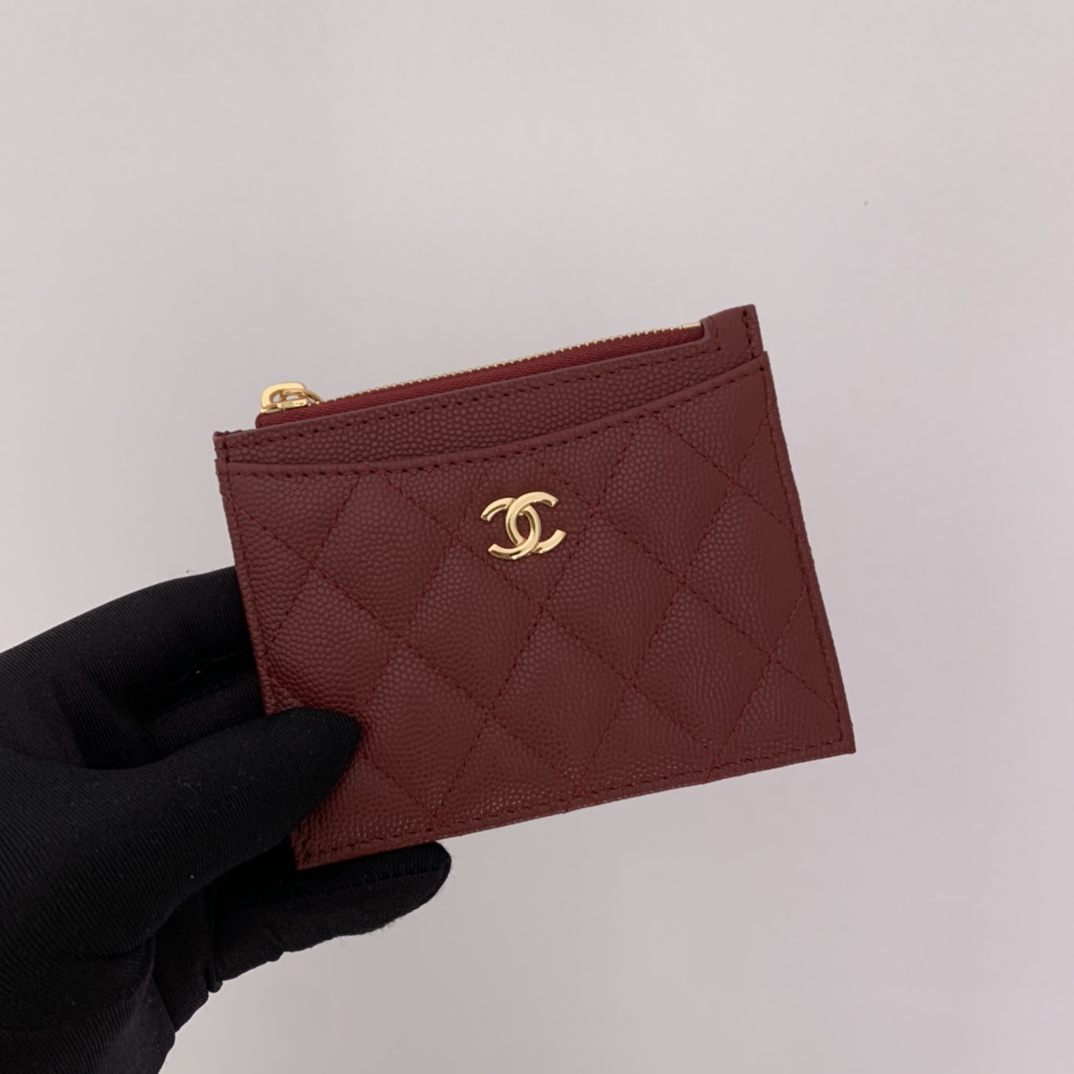 Ch**el Flat Card Holder Red Bag For Women 11.5cm/4.5in
