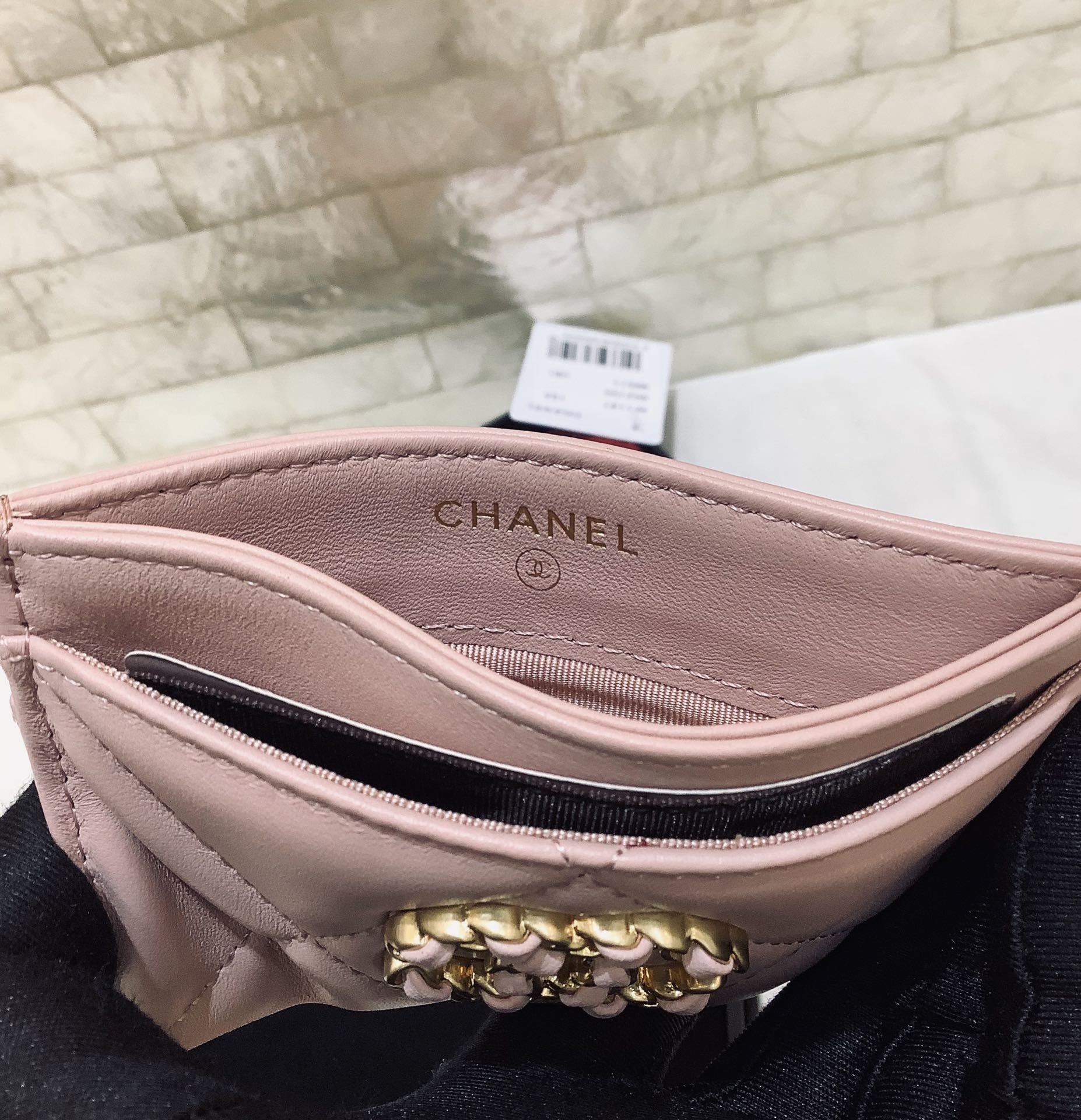 Ch**el CO-CO 19 Card Holder Wallet Light Pink Gold Toned Hardware For Women 11cm/4.3in