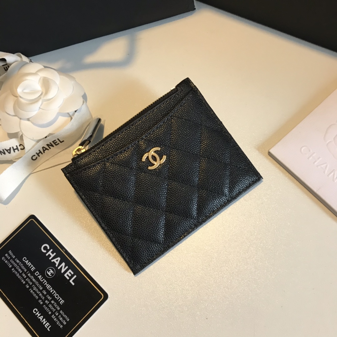 Ch**el Flat Card Holder Black Bag For Women 11.5cm/4.5in