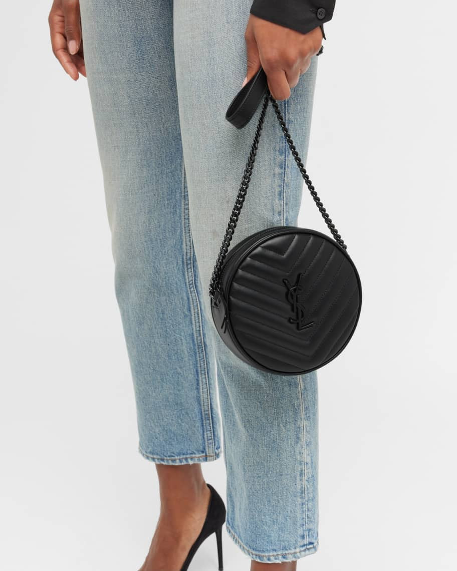 Sa1nt Lau*nt Vinyle Round Camera Crossbody Bag Black 6.6in/16.7cm For Women NMS21_V4HJ4