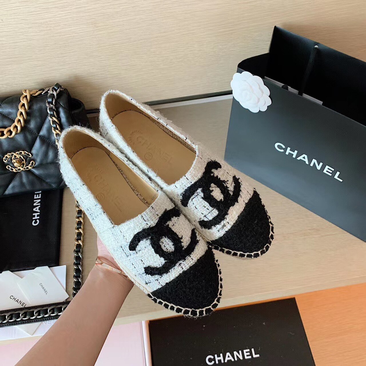 Ch**el Espadrilles White/Black For Women, Women’s Shoes G29762