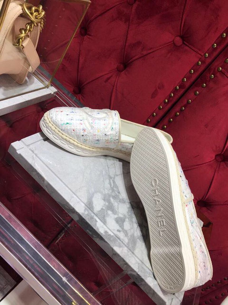 Ch**el Tweed/PVC CC Logo Espadrilles White For Women, Women’s Shoes