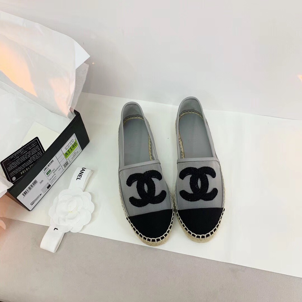 Ch**el Espadrilles Grey/Black For Women, Women’s Shoes G29762