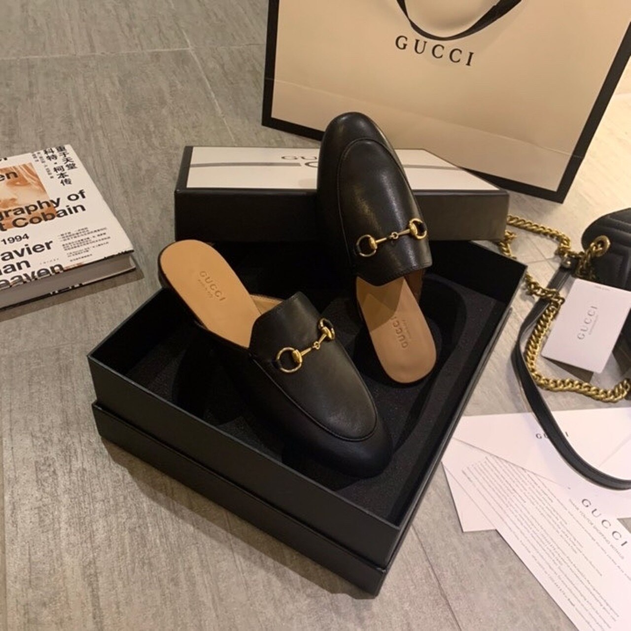 Gvc*1 Princetown Slipper Black For Women GG ‎423513 BLM00 1000