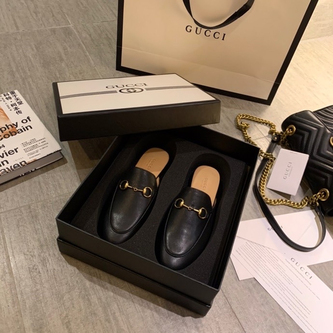 Gvc*1 Princetown Slipper Black For Women GG ‎423513 BLM00 1000