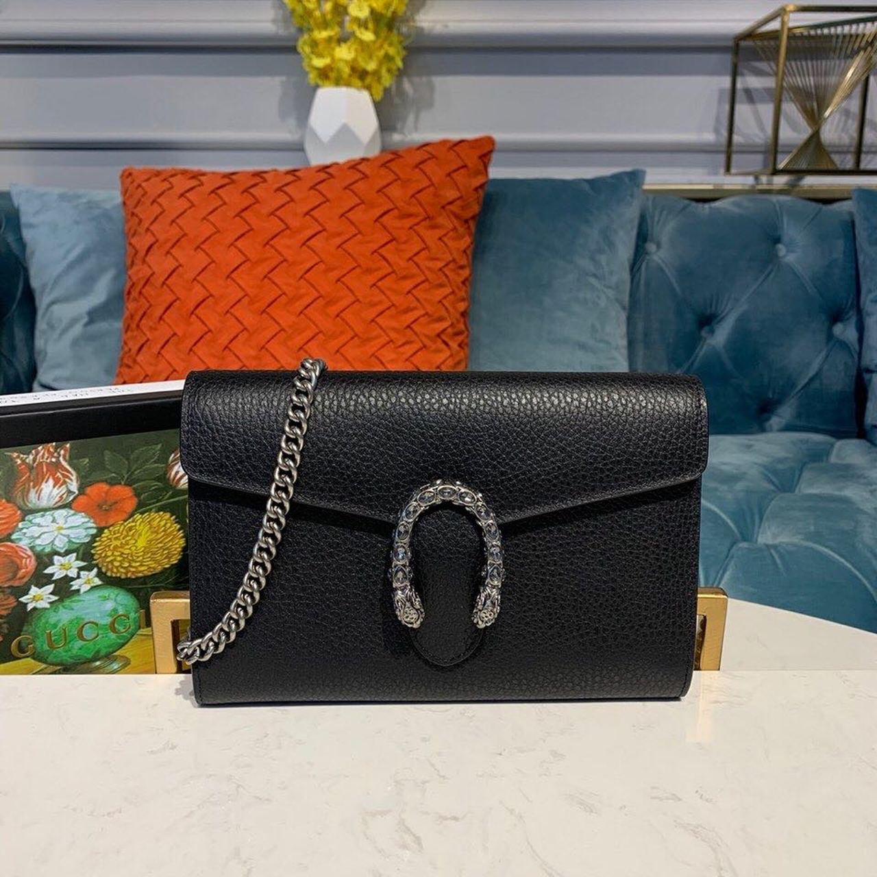 Gvc*1 Dionysus Mini Chain Bag Black Metal-Free Tanned For Women 8in/20cm GG 401231 CAOGN 8176
