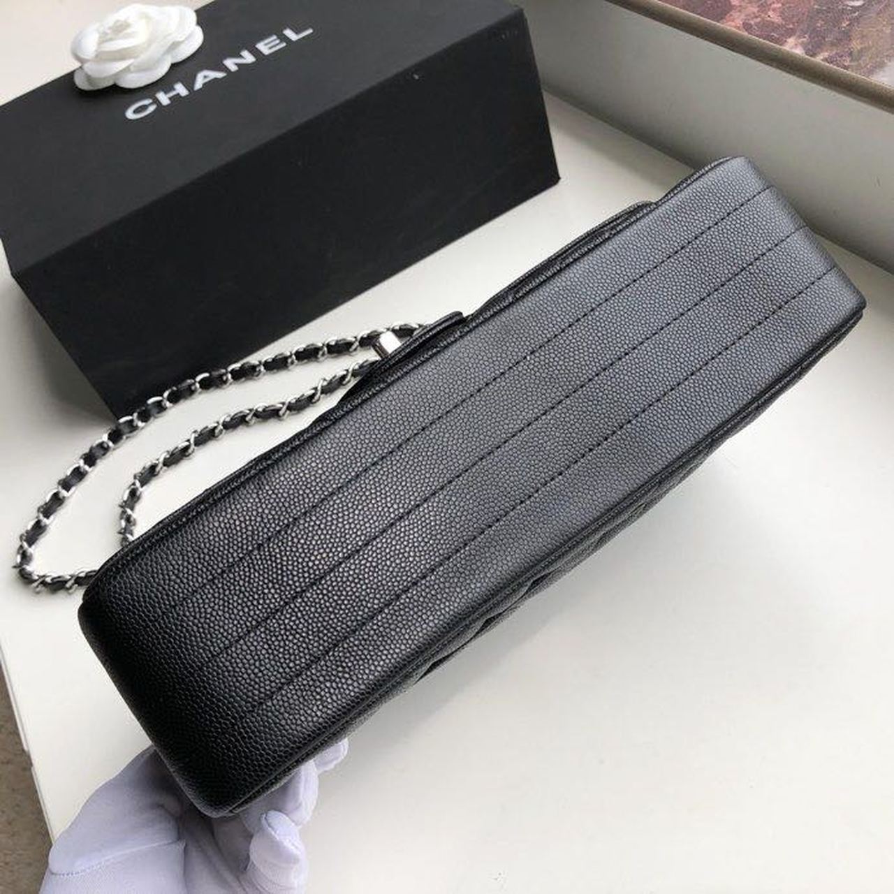 Ch**el Chevron Classic Handbag Silver Hardware Black For Women, Women’s Bags, Shoulder And Crossbody Bags 10.2in/26cm