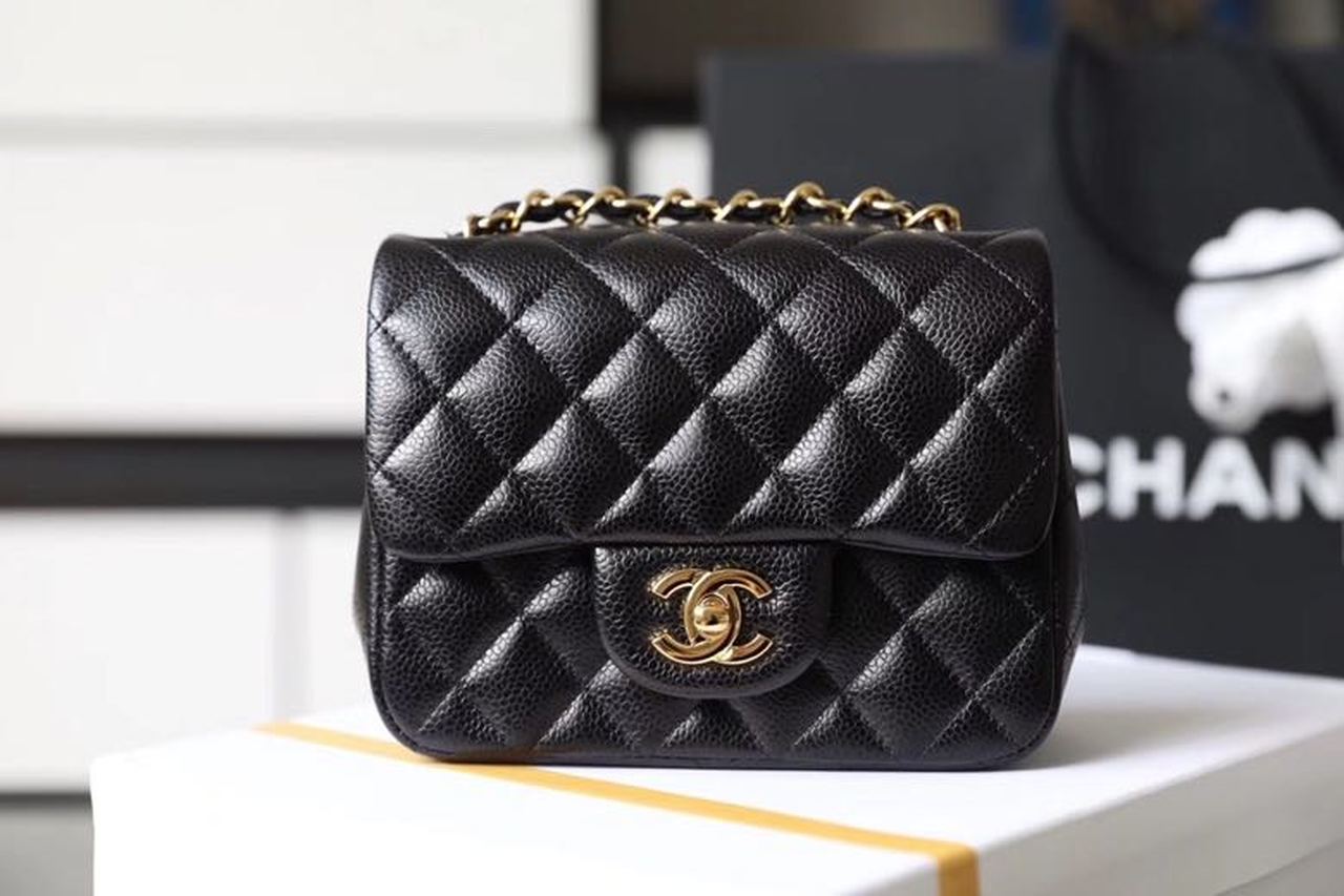 Ch**el Classic Mini Flap Bag Gold Toned Hardware Black For Women 6.7in/17cm