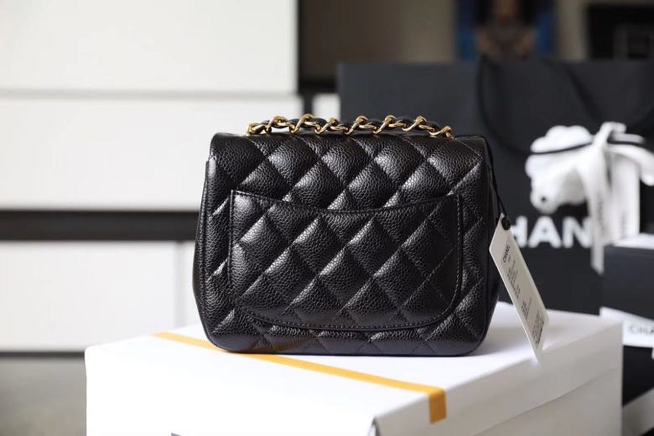 Ch**el Classic Mini Flap Bag Gold Toned Hardware Black For Women 6.7in/17cm